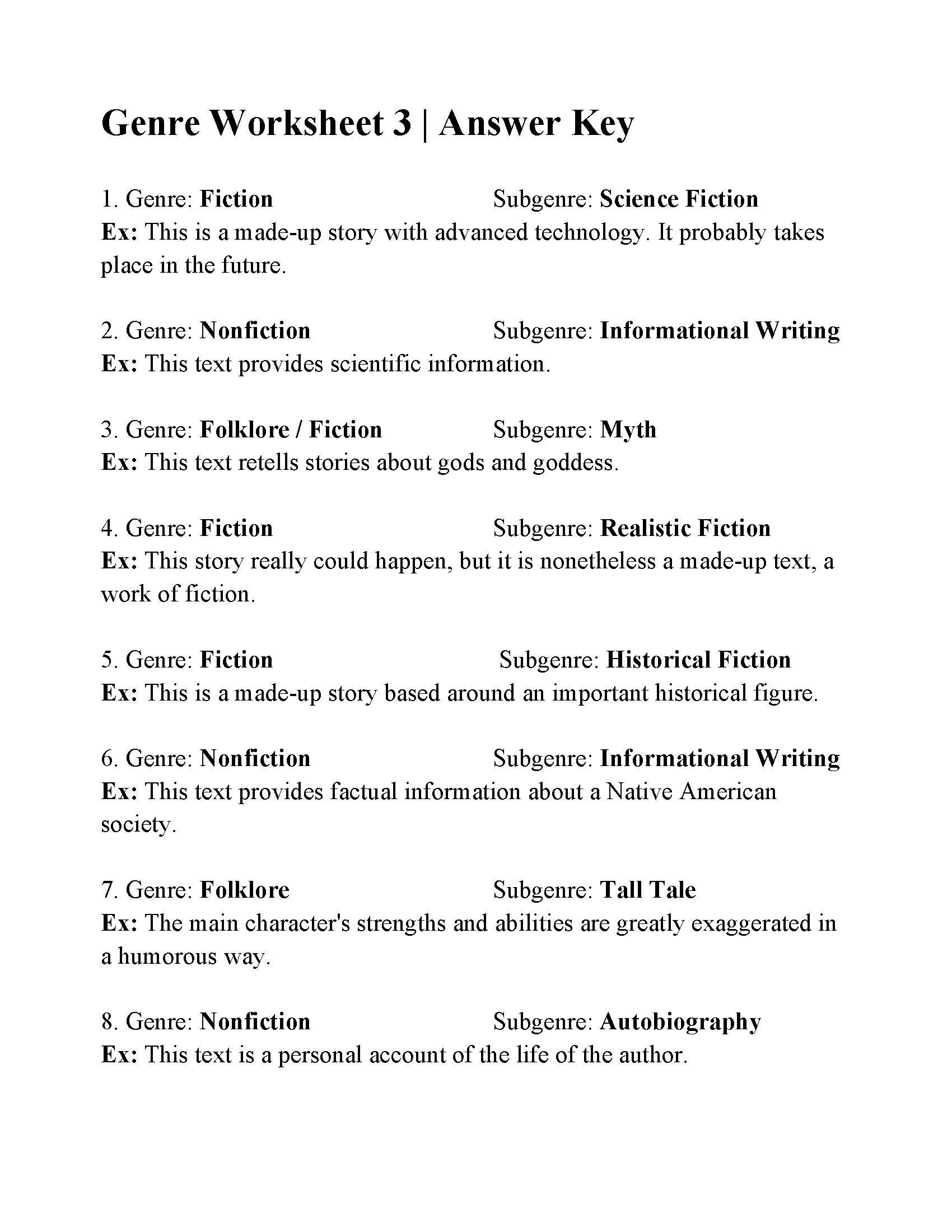 Genre Worksheet 3 | Reading Activity