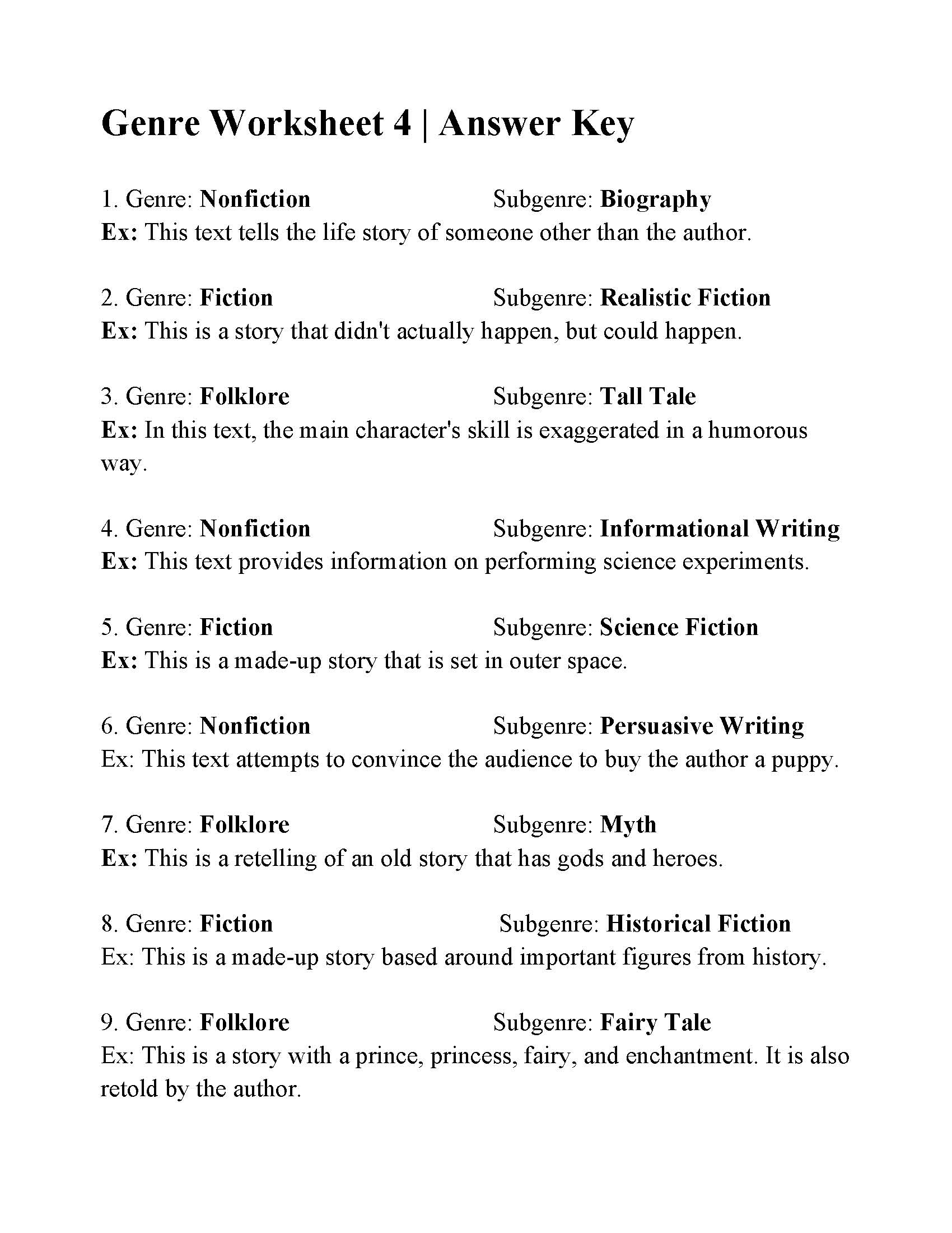 This is a preview image of Genre Worksheet 4. Click on it to enlarge it or view the source file.
