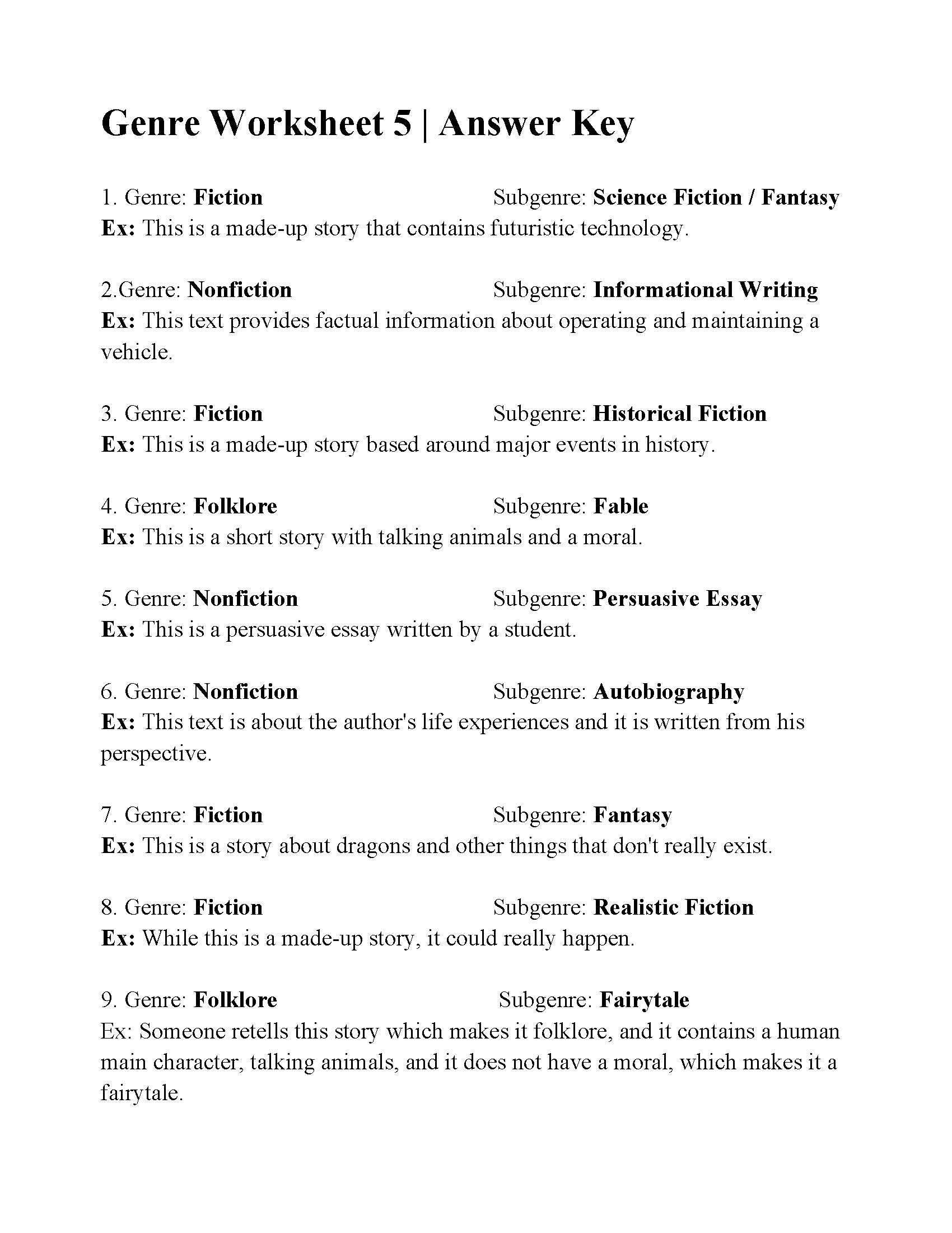 This is a preview image of Genre Worksheet 5. Click on it to enlarge it or view the source file.