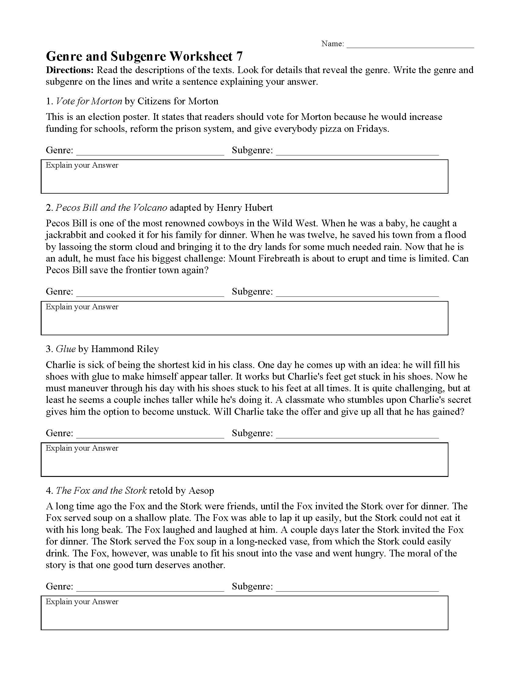 This is a preview image of Genre Worksheet 7. Click on it to enlarge it or view the source file.