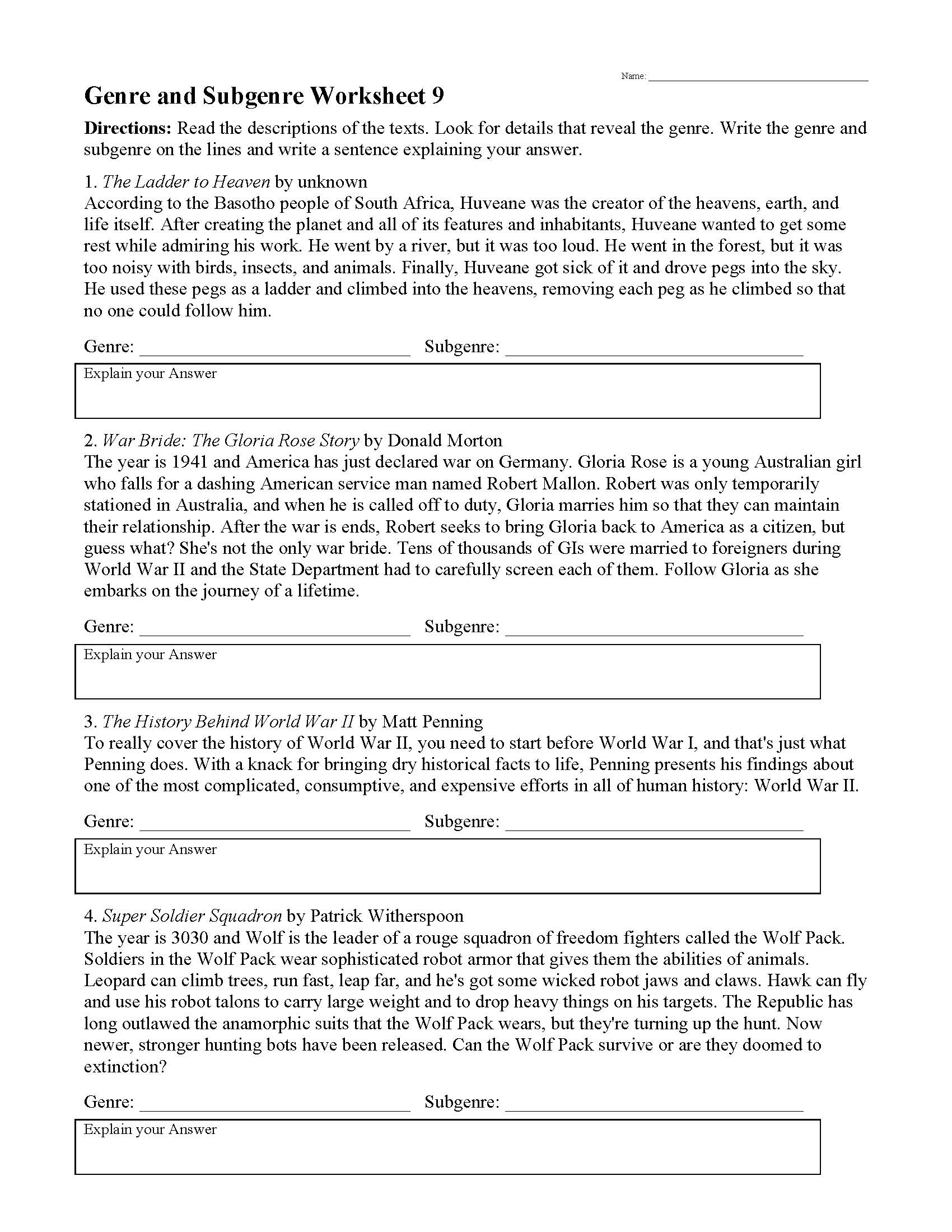 This is a preview image of Genre Worksheet 9. Click on it to enlarge it or view the source file.