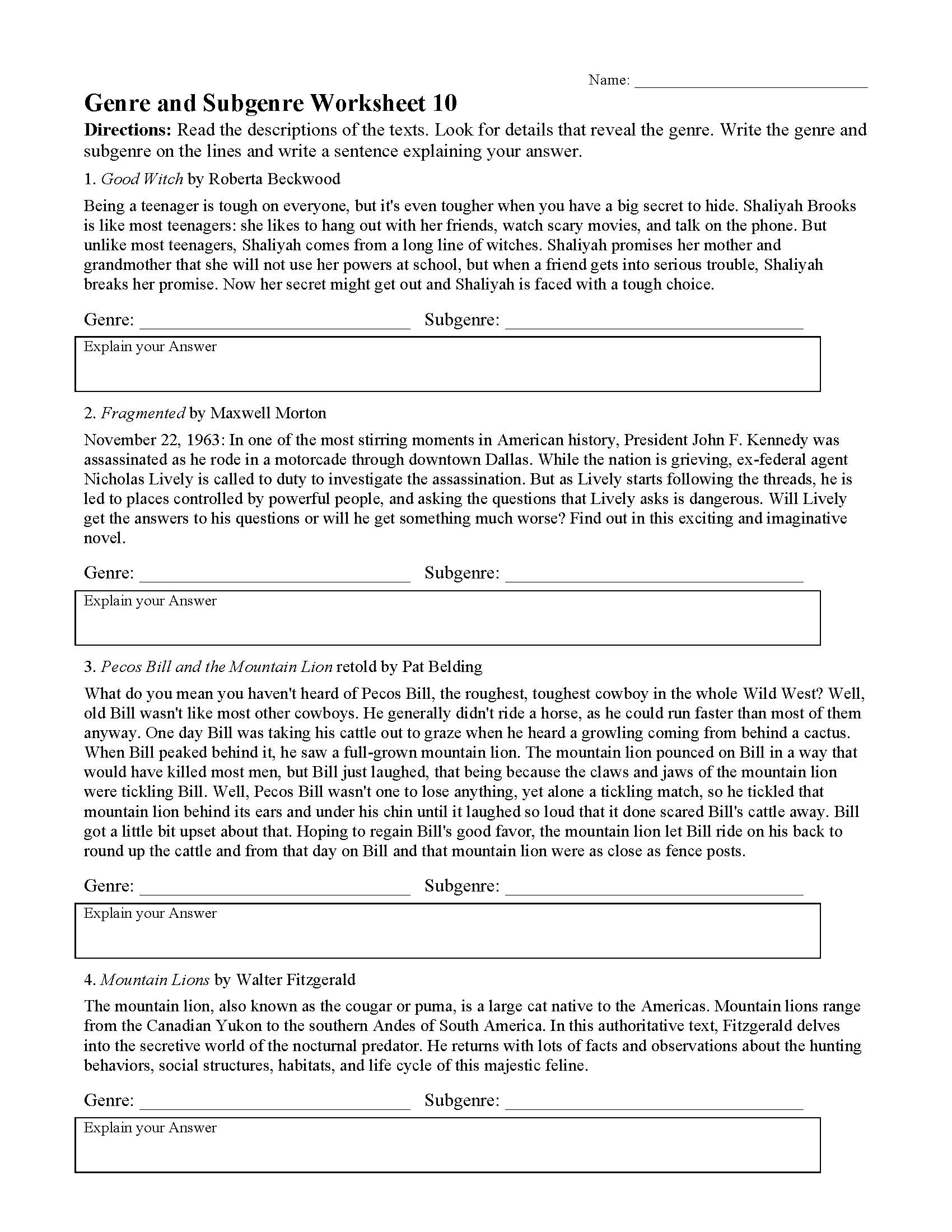 Genre Worksheet 10 Preview