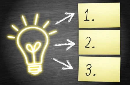 This is a graphic of an illuminated light bulb. There are three arrows pointing from the light bulb to three sticky notes.  The numbers 1, 2, and 3 are written on the notes respectively.