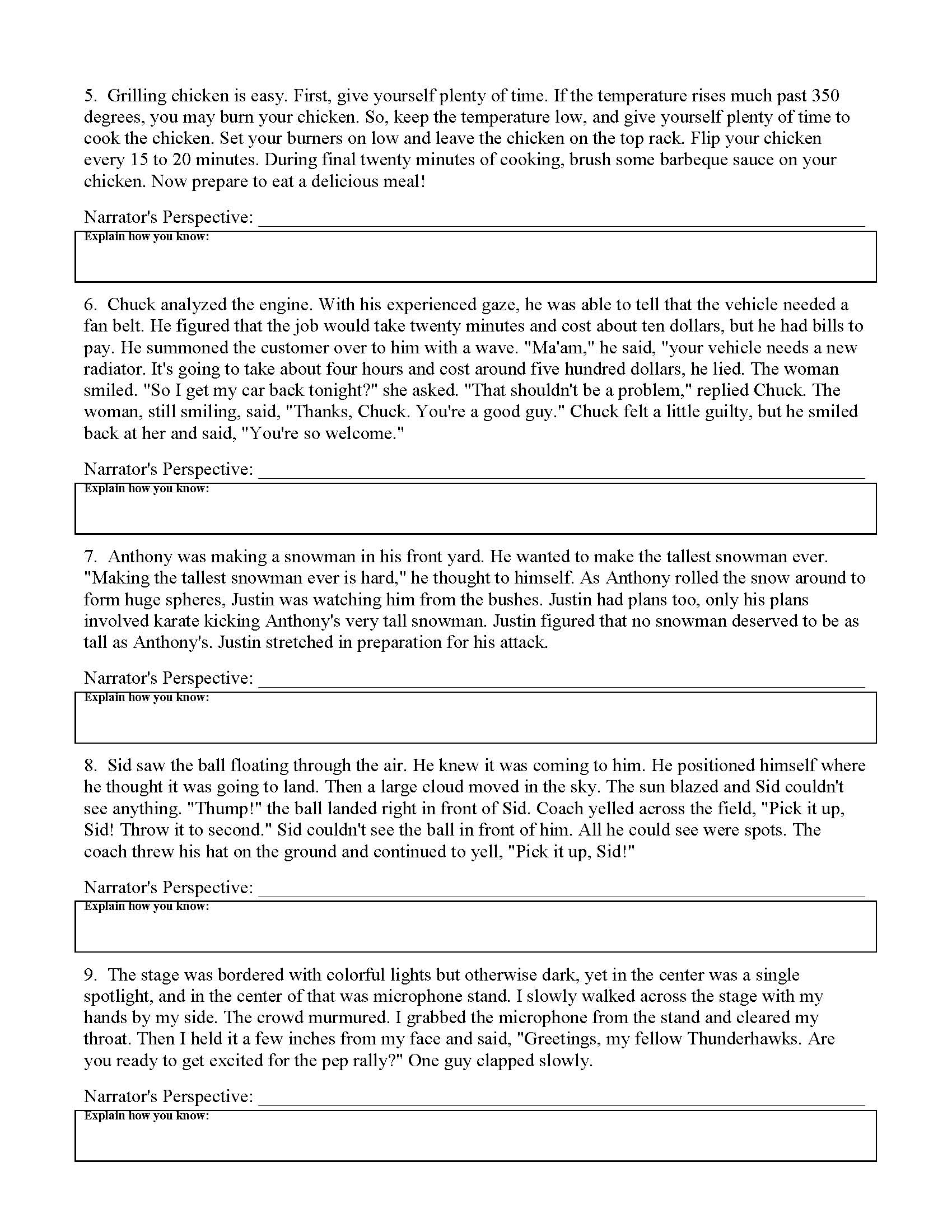 Point of View Worksheet 2 | Preview