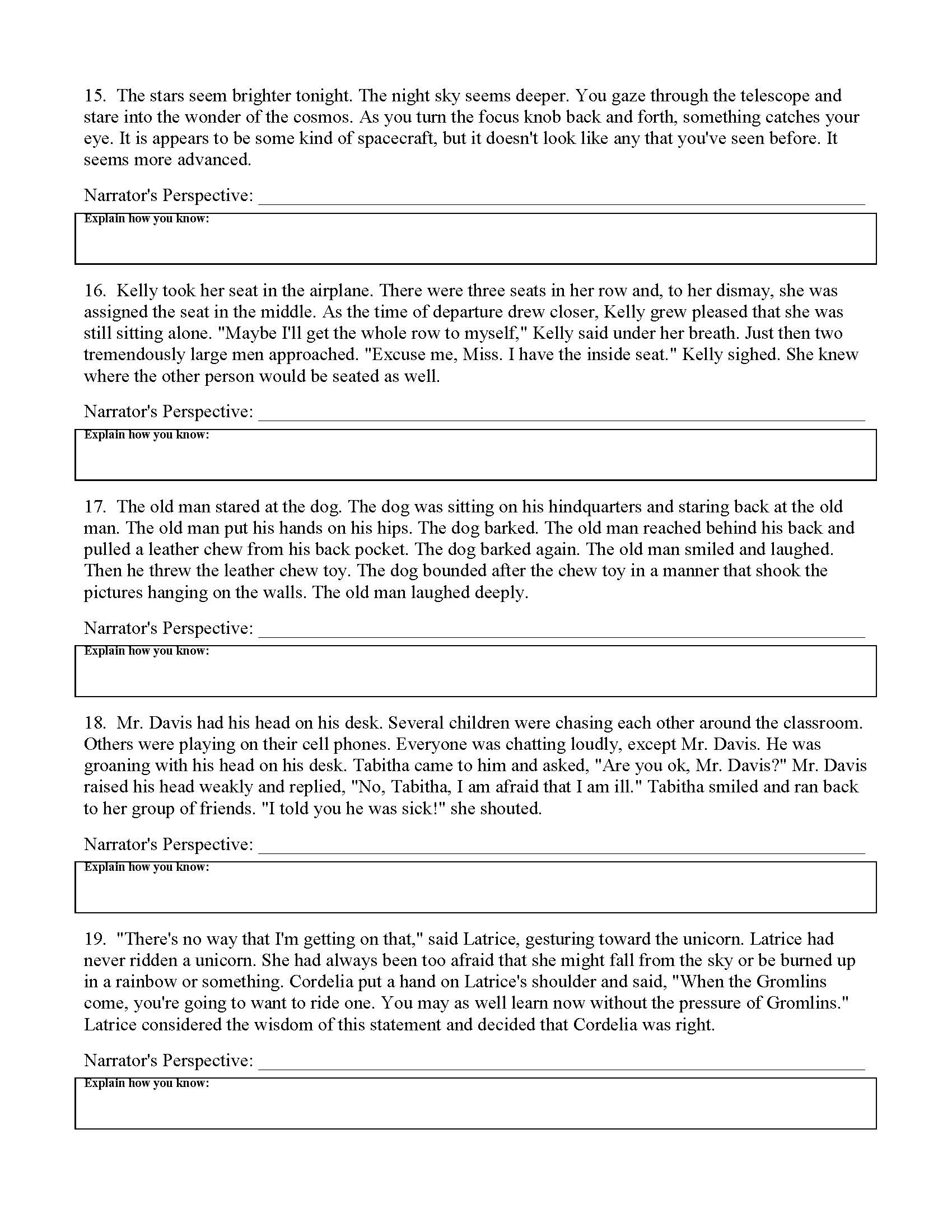 Point Of View Worksheet 2 Preview - Point Of View Worksheet 2 Preview