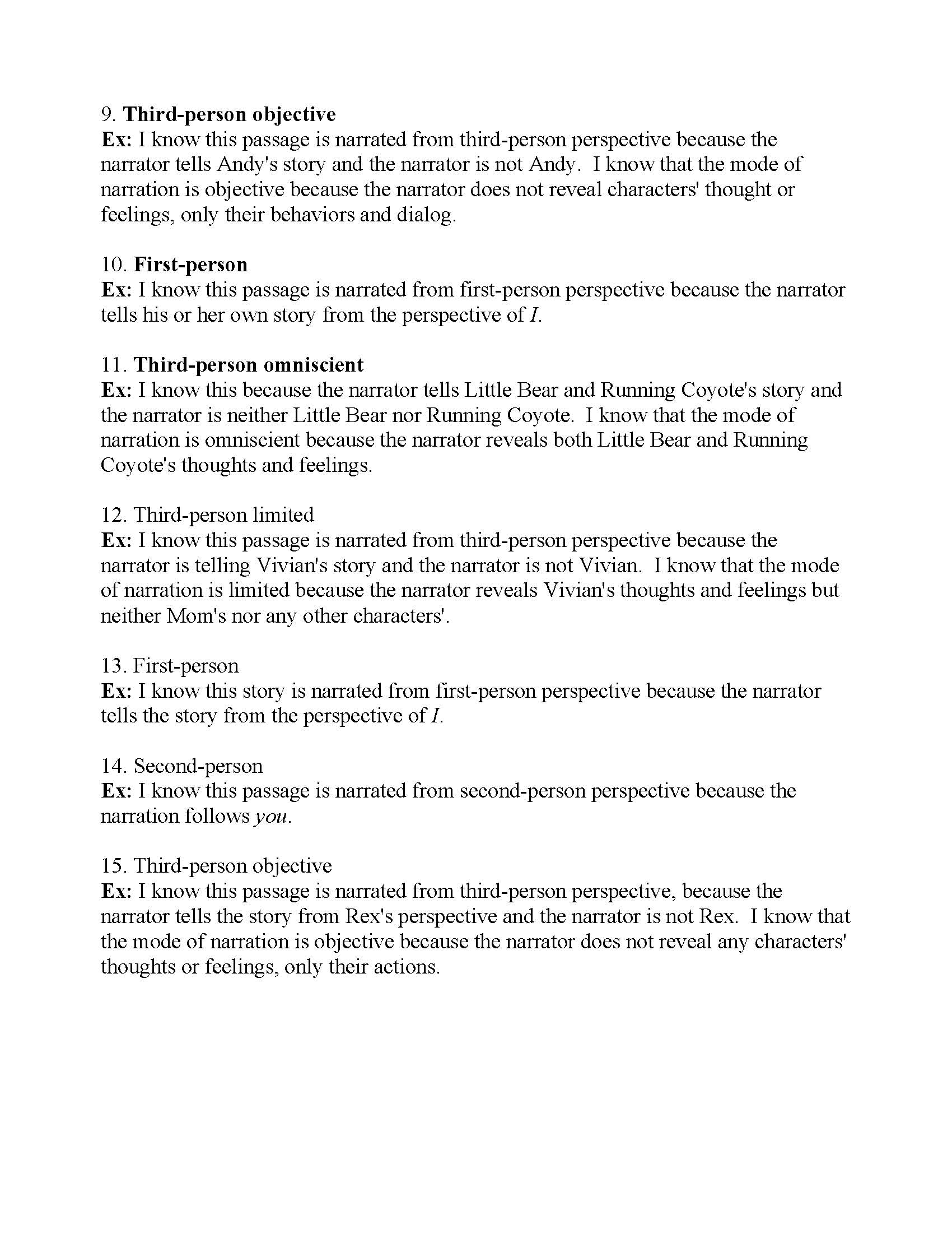Point of View Worksheet 3 | Answers