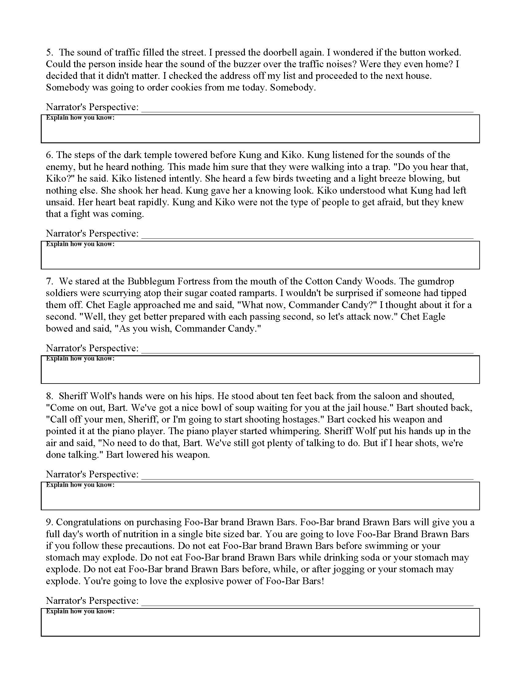 Point of View Worksheet 5 | Preview Point of View Worksheet 5 | Preview