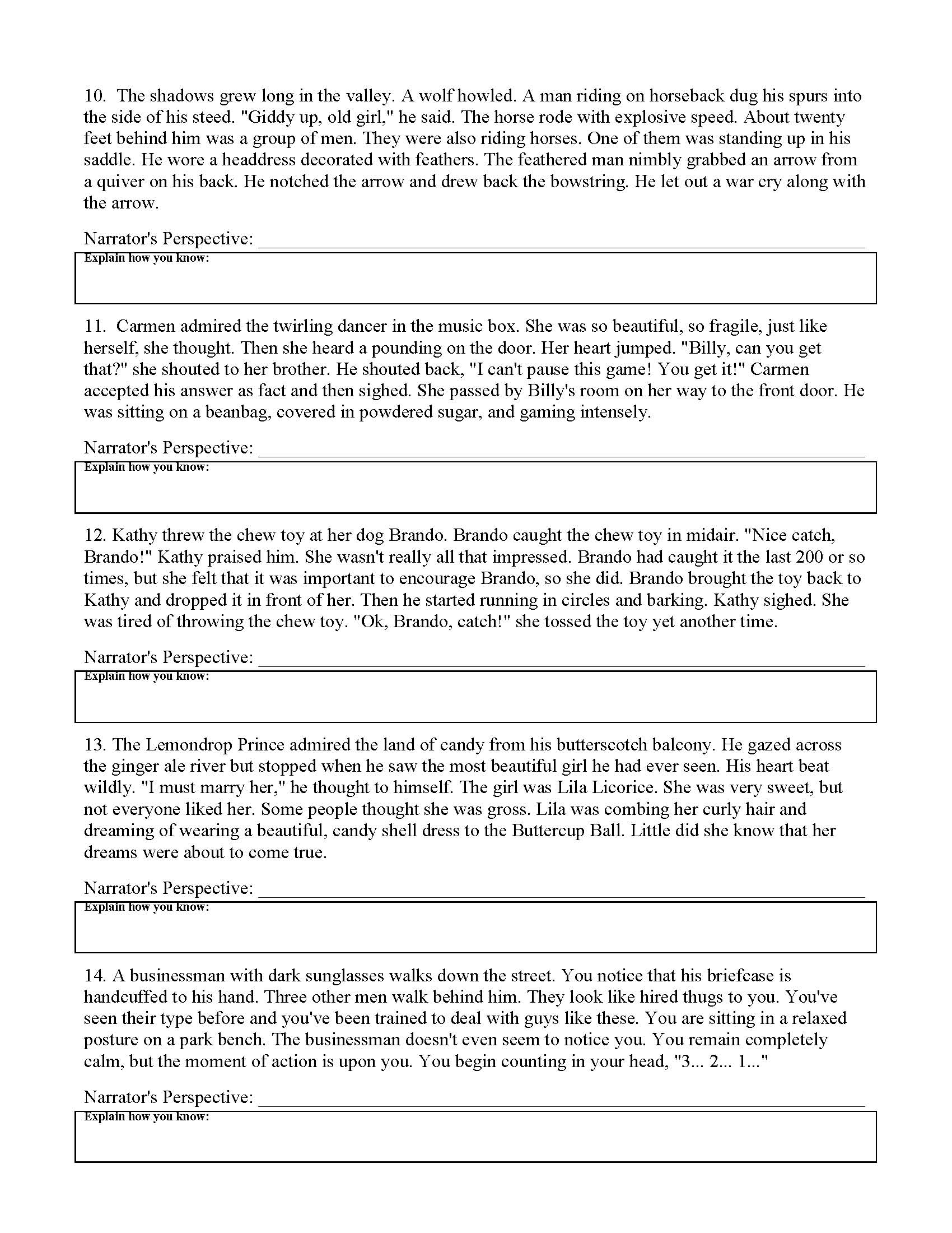 Point of View Worksheet 5 | Preview point-of-view-worksheet-5-preview
