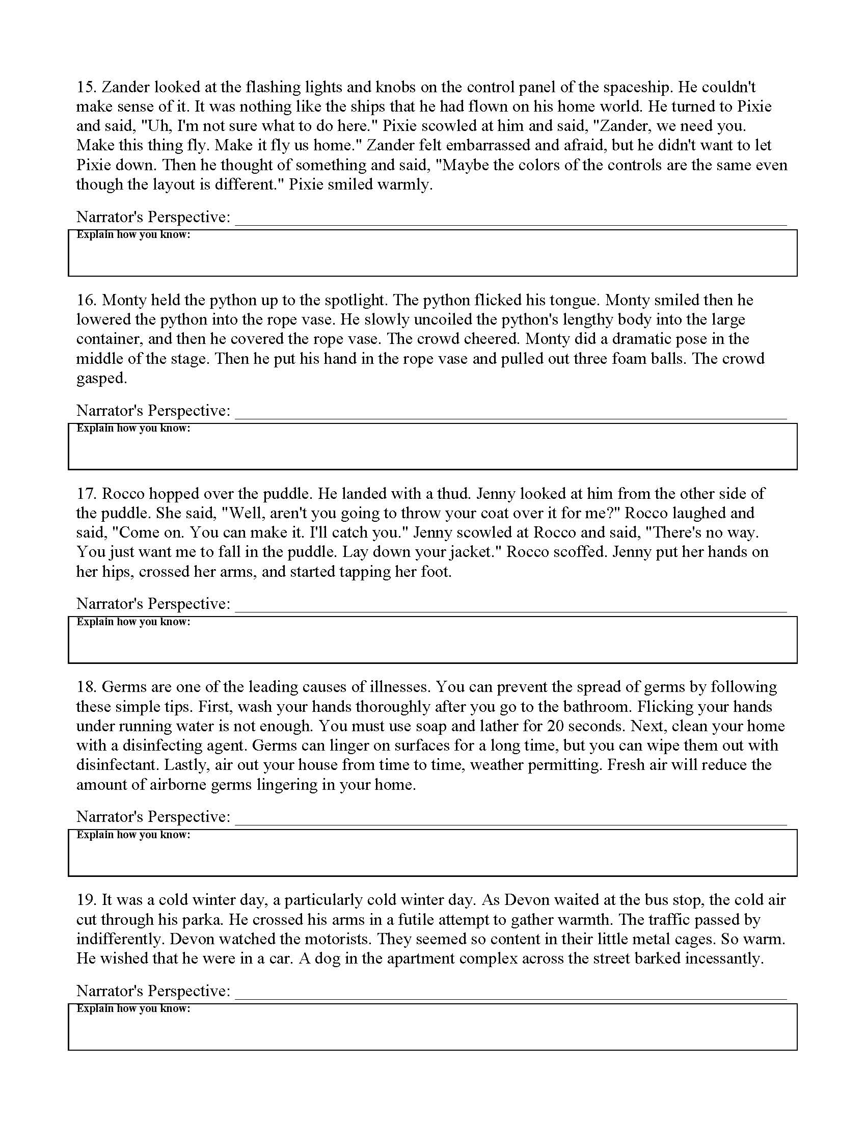Point of View Worksheet 5 | Preview Point of View Worksheet 5 | Preview