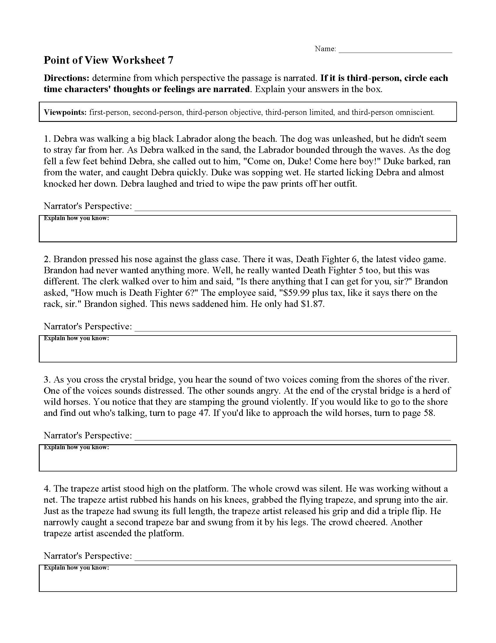 Point Of View Worksheet 7 Preview
