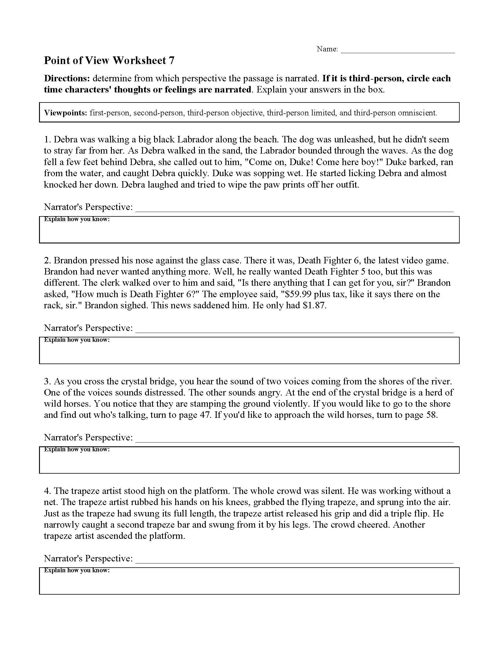 Point of View Worksheets | Reading Activities