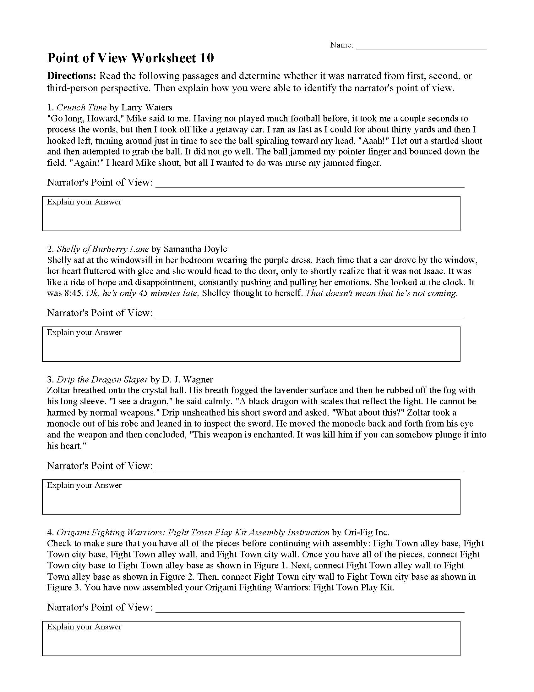 Point of View Worksheet 11  Preview Within Point Of View Worksheet