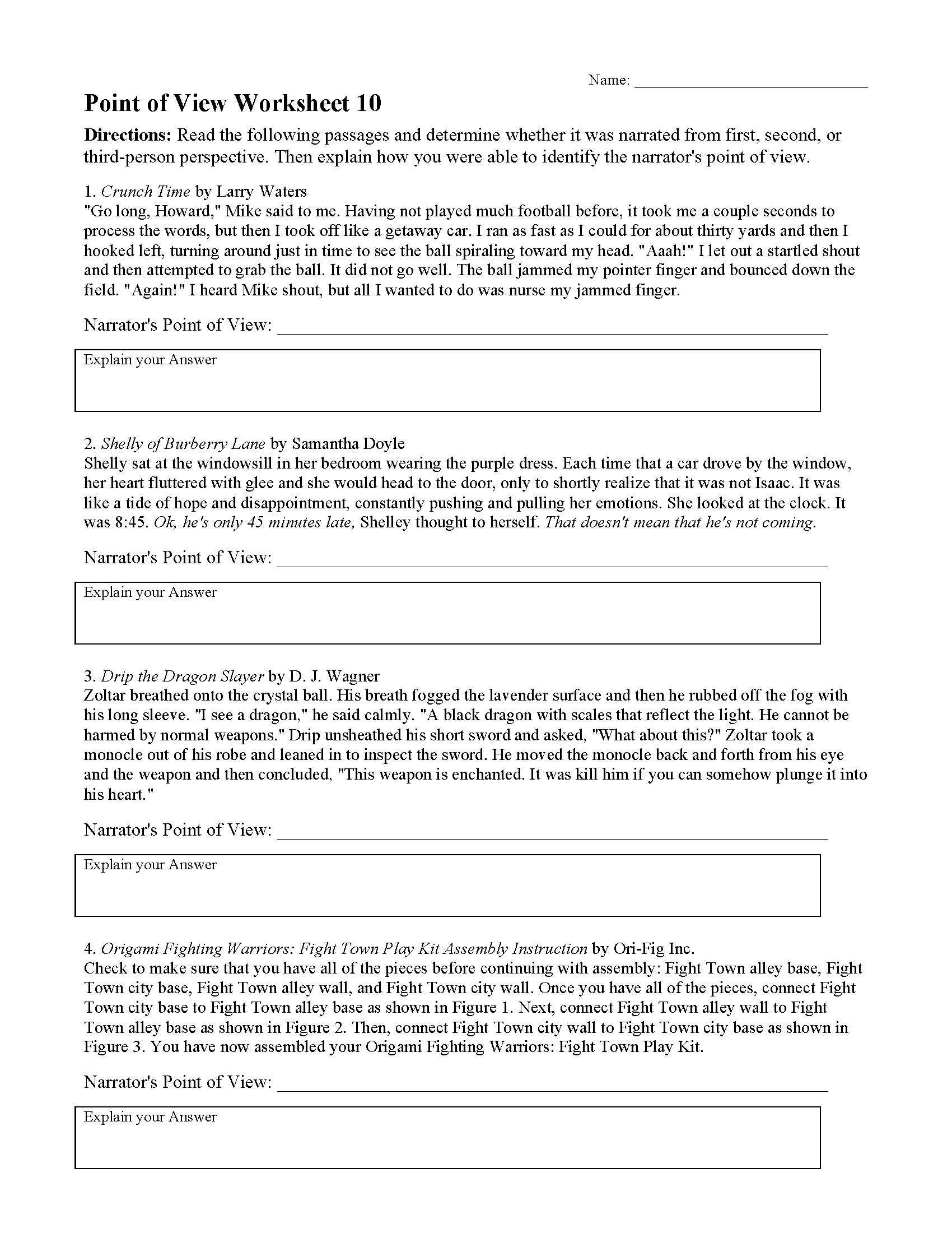 Point Of View Worksheet 10 Preview