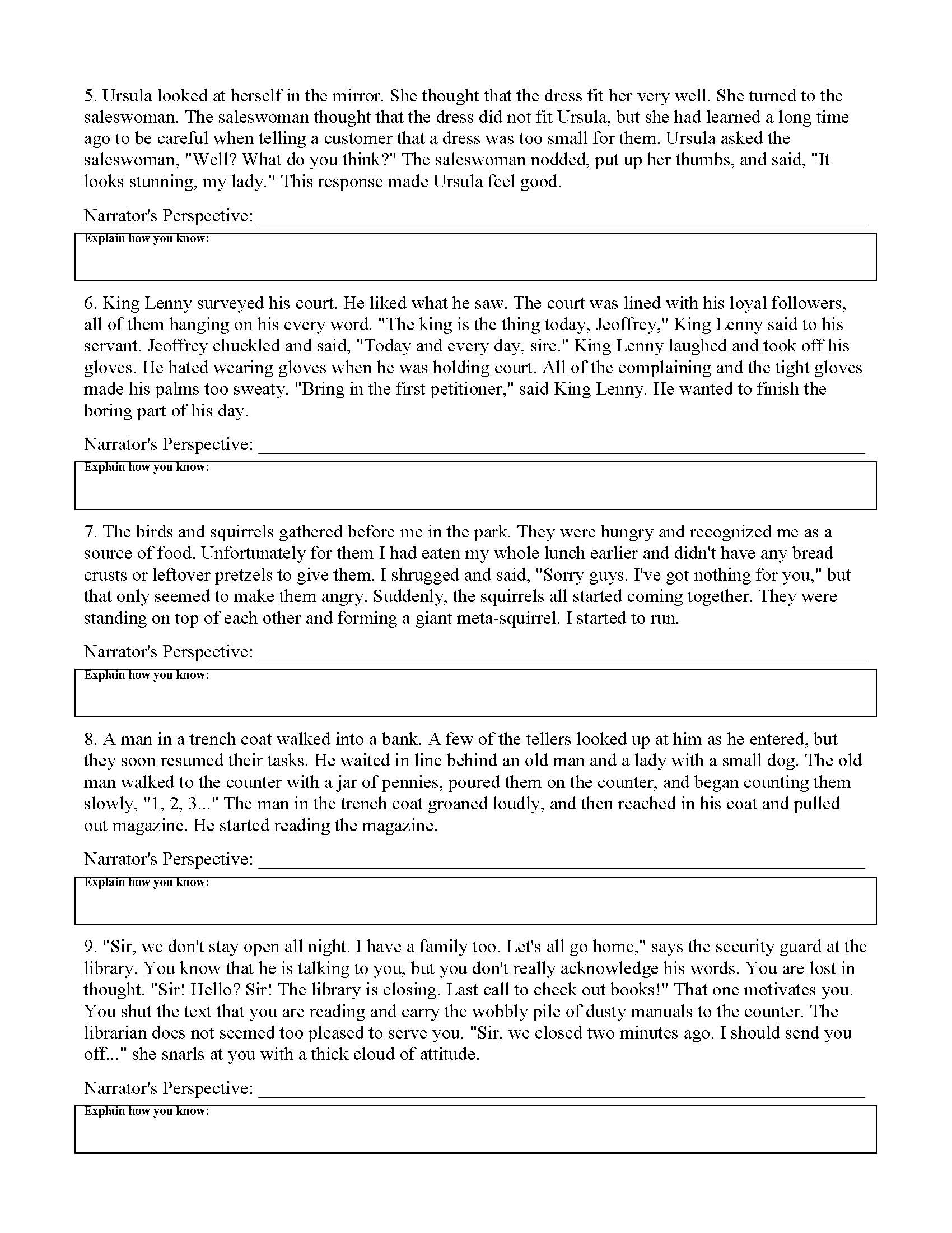 Point of View Worksheet 11  Preview Pertaining To Point Of View Worksheet 11