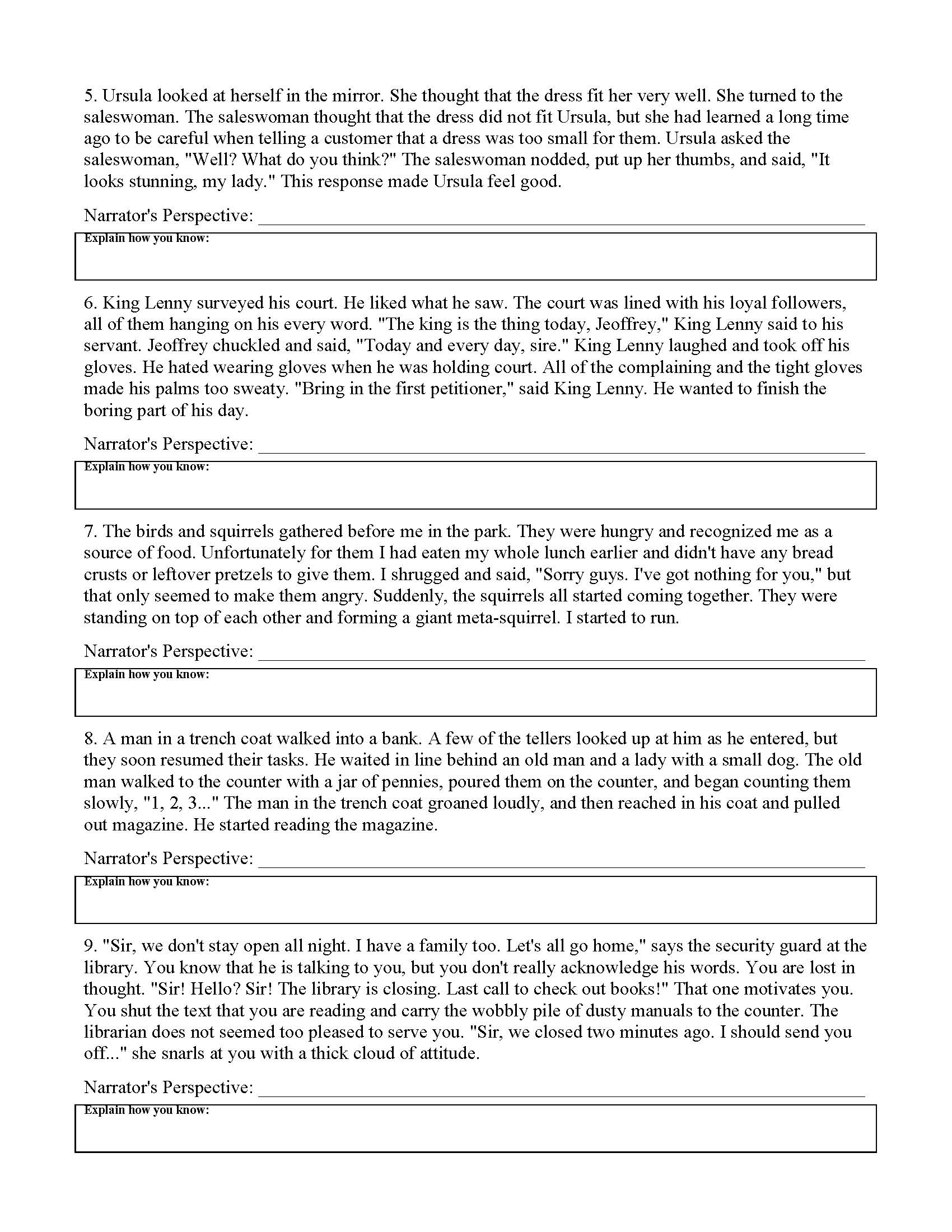 Point of View Worksheet 4  Preview With Regard To  Point Of View Worksheet 11