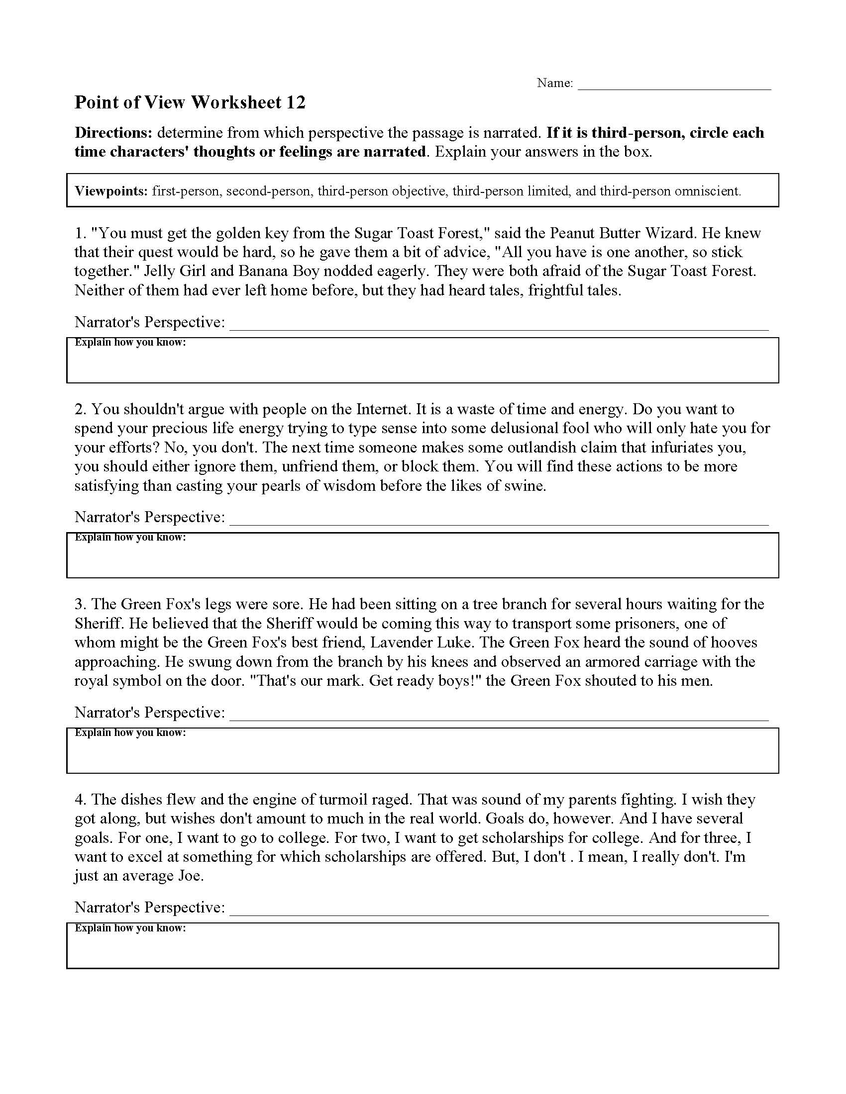 This is a preview image of Point of View Worksheet 12. Click on it to enlarge it or view the source file.