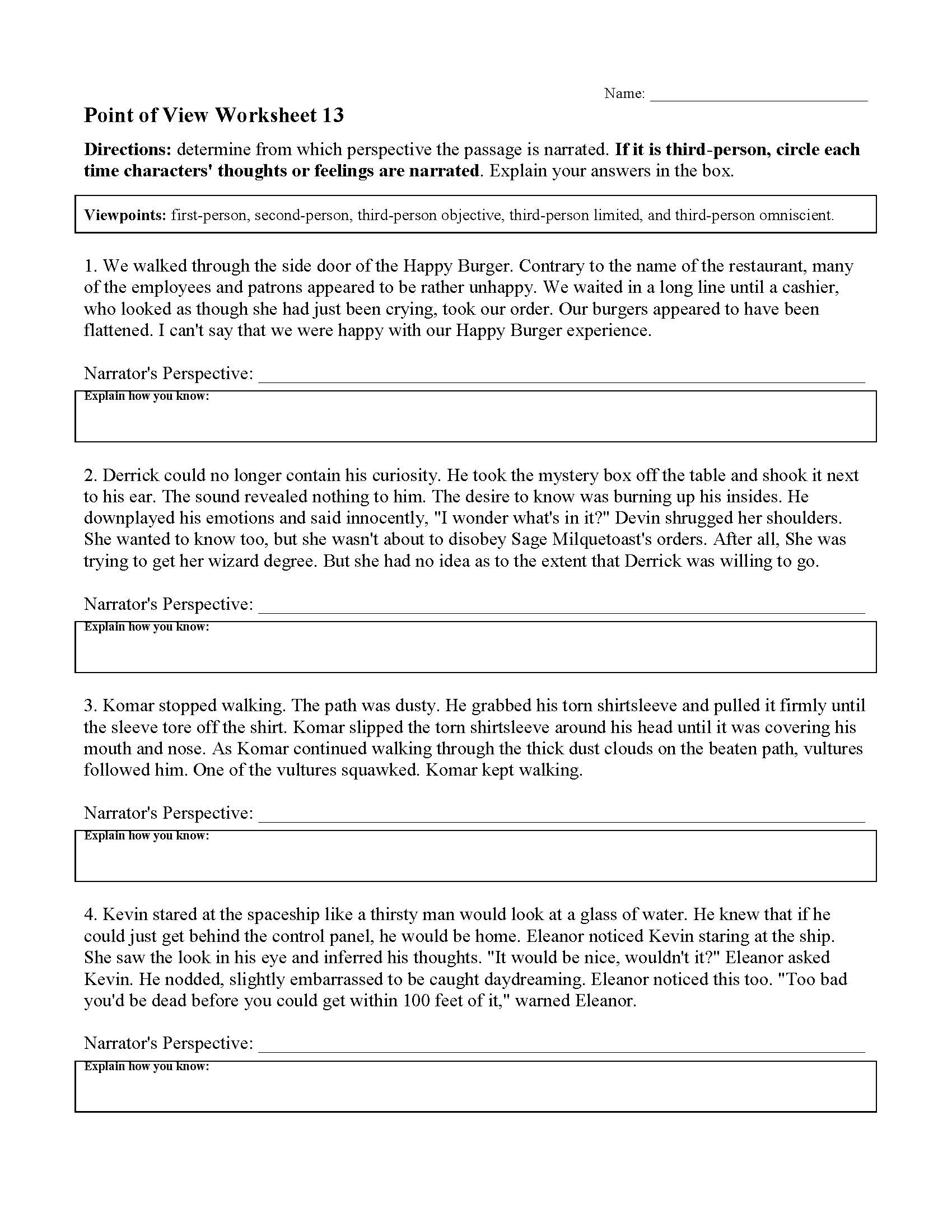 This is a preview image of Point of View Worksheet 13. Click on it to enlarge it or view the source file.