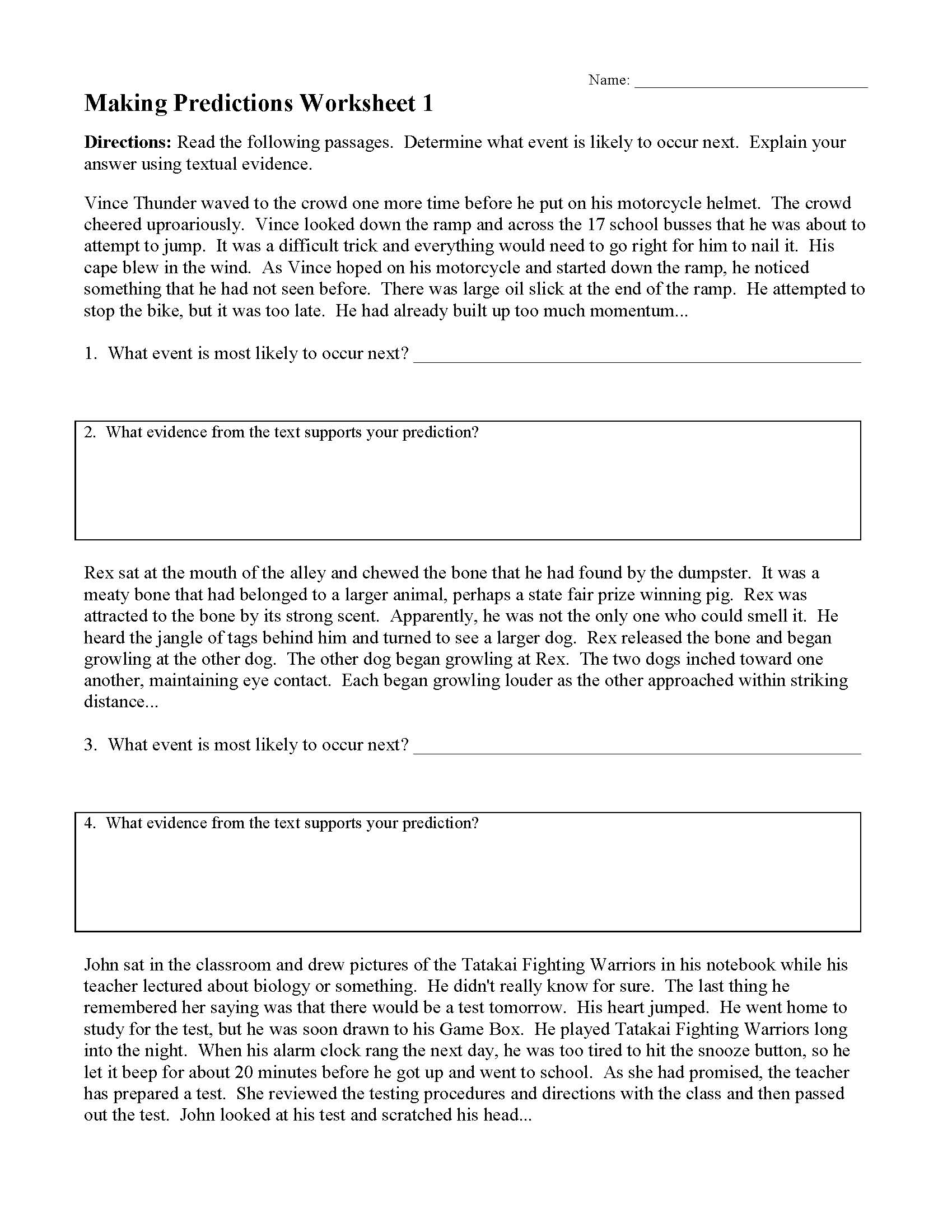 Making Predictions Worksheet 1 Preview