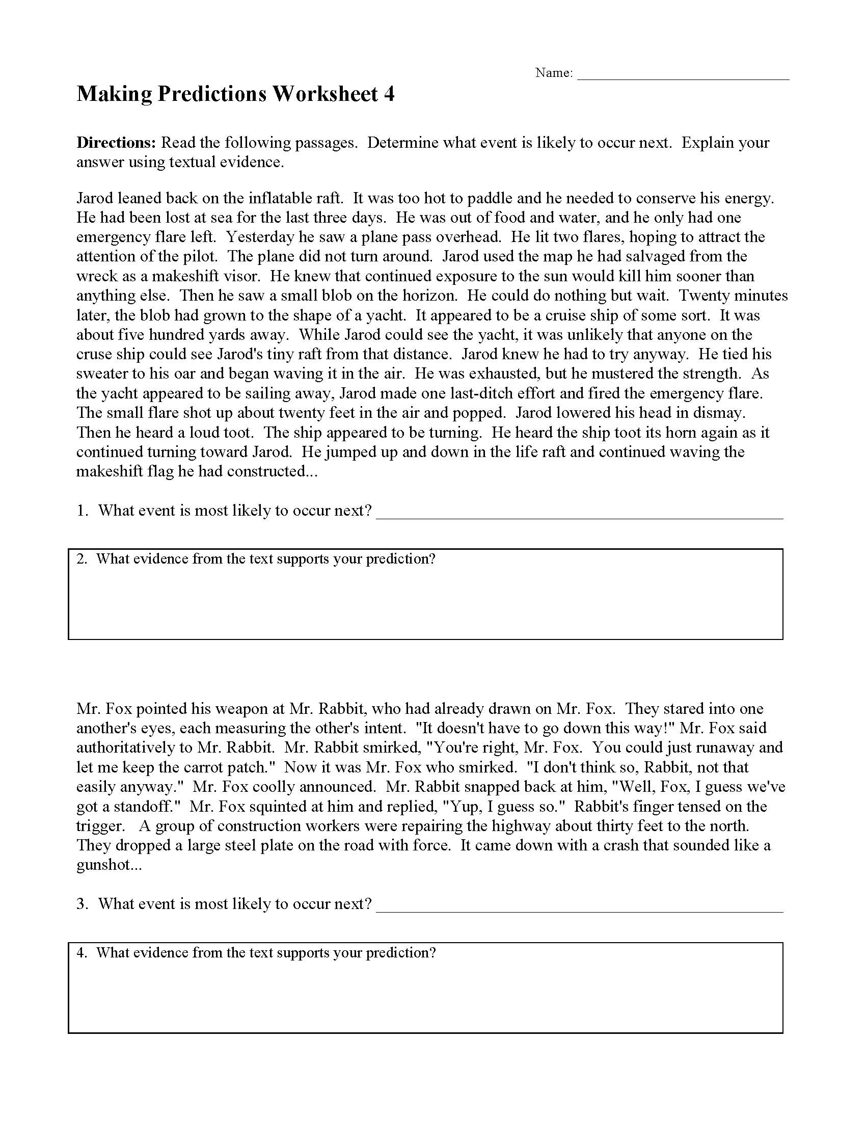 Making Predictions Worksheets Ereading Worksheets