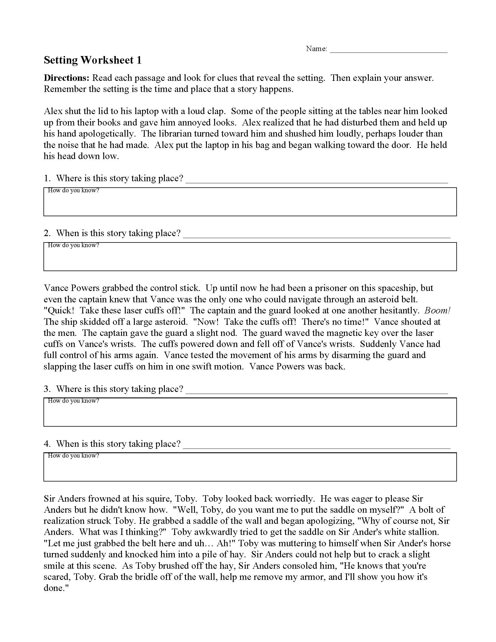 Setting Worksheets  Ereading Worksheets Throughout The Story Of Stuff Worksheet