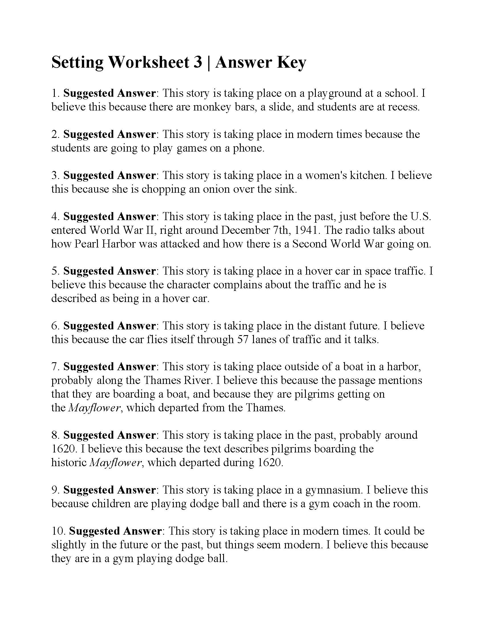 Setting Worksheet 3 Answers