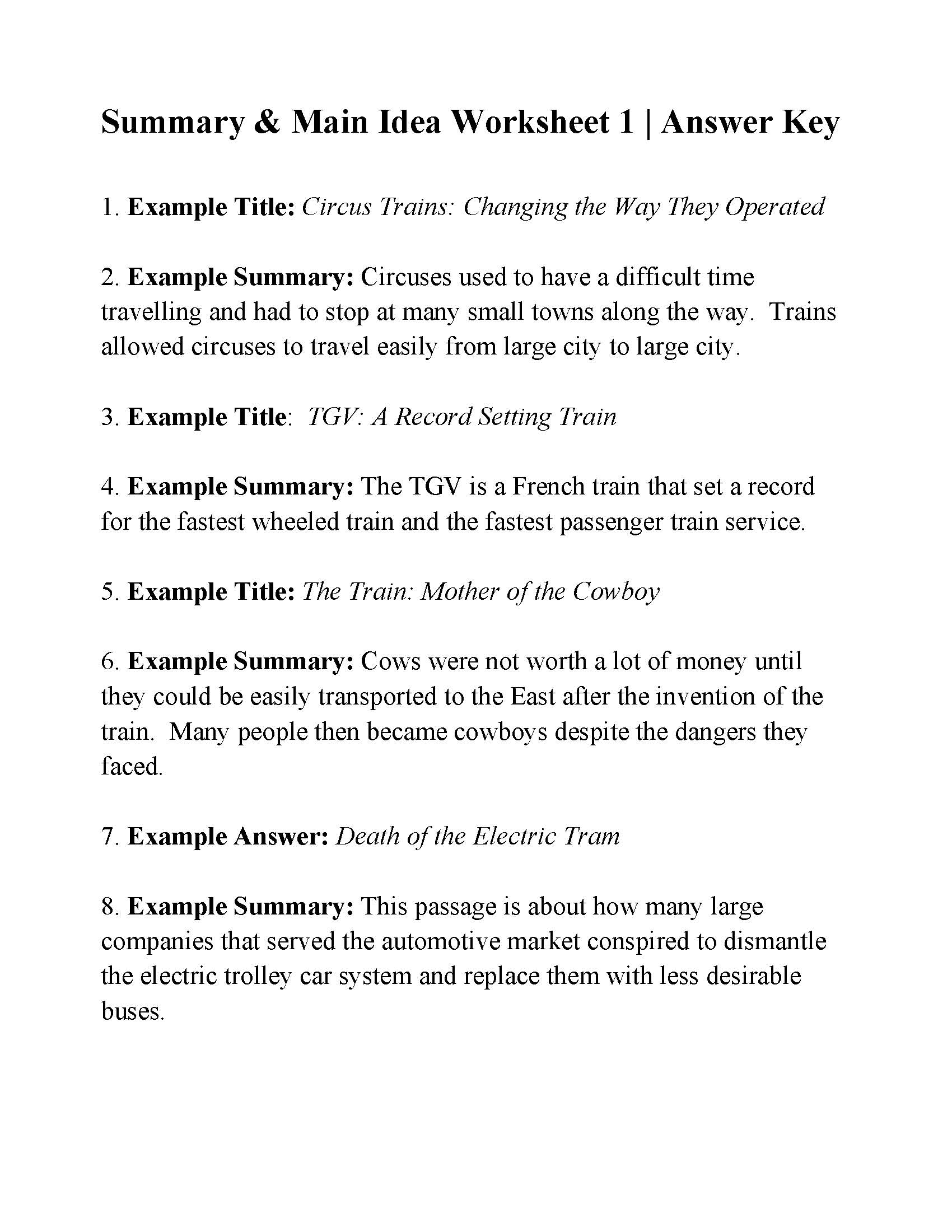 Main Idea Worksheet 11