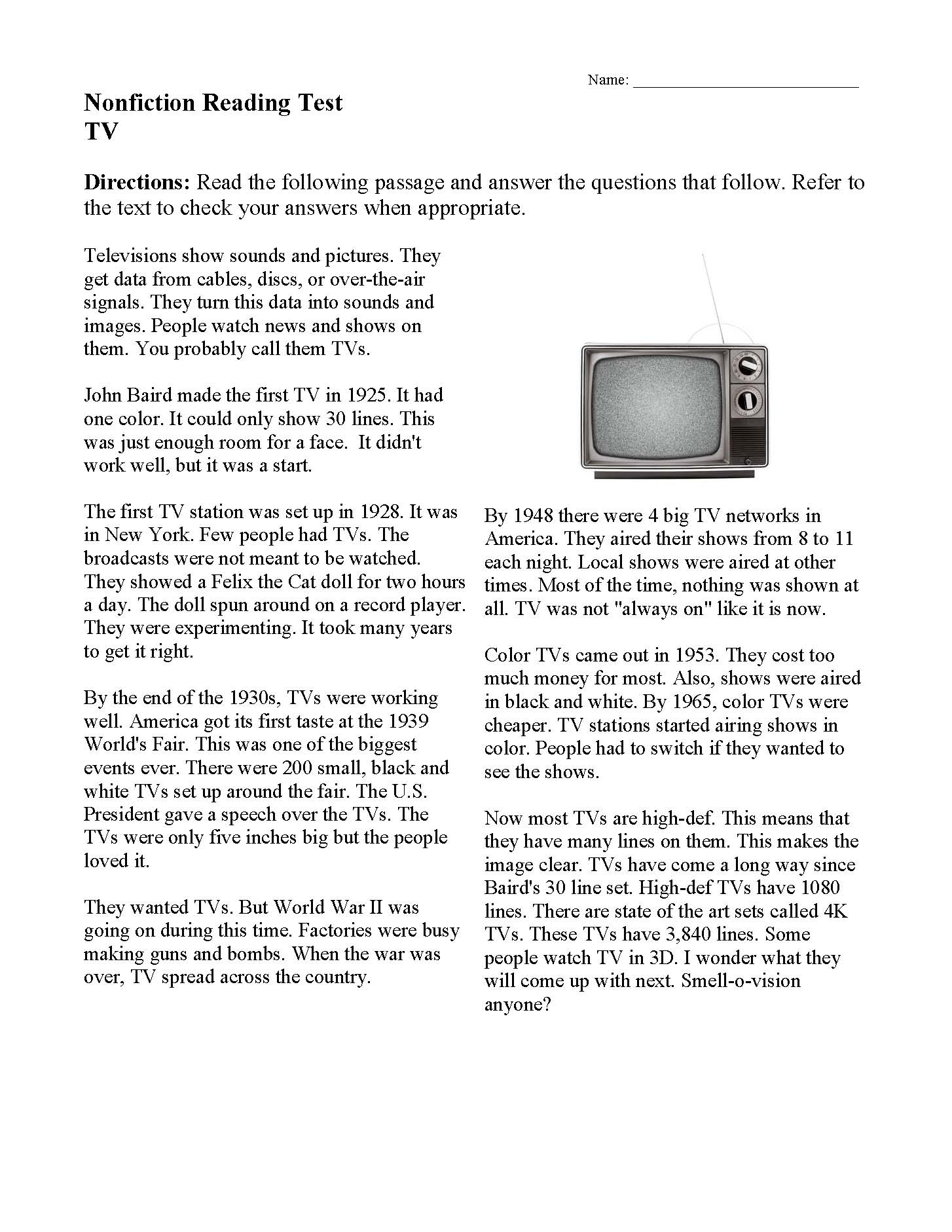 Reading test pdf. Non Fiction reading Test. Nonfiction reading Tests. TV shows reading Comprehension. Nonfiction reading Test reading answers.