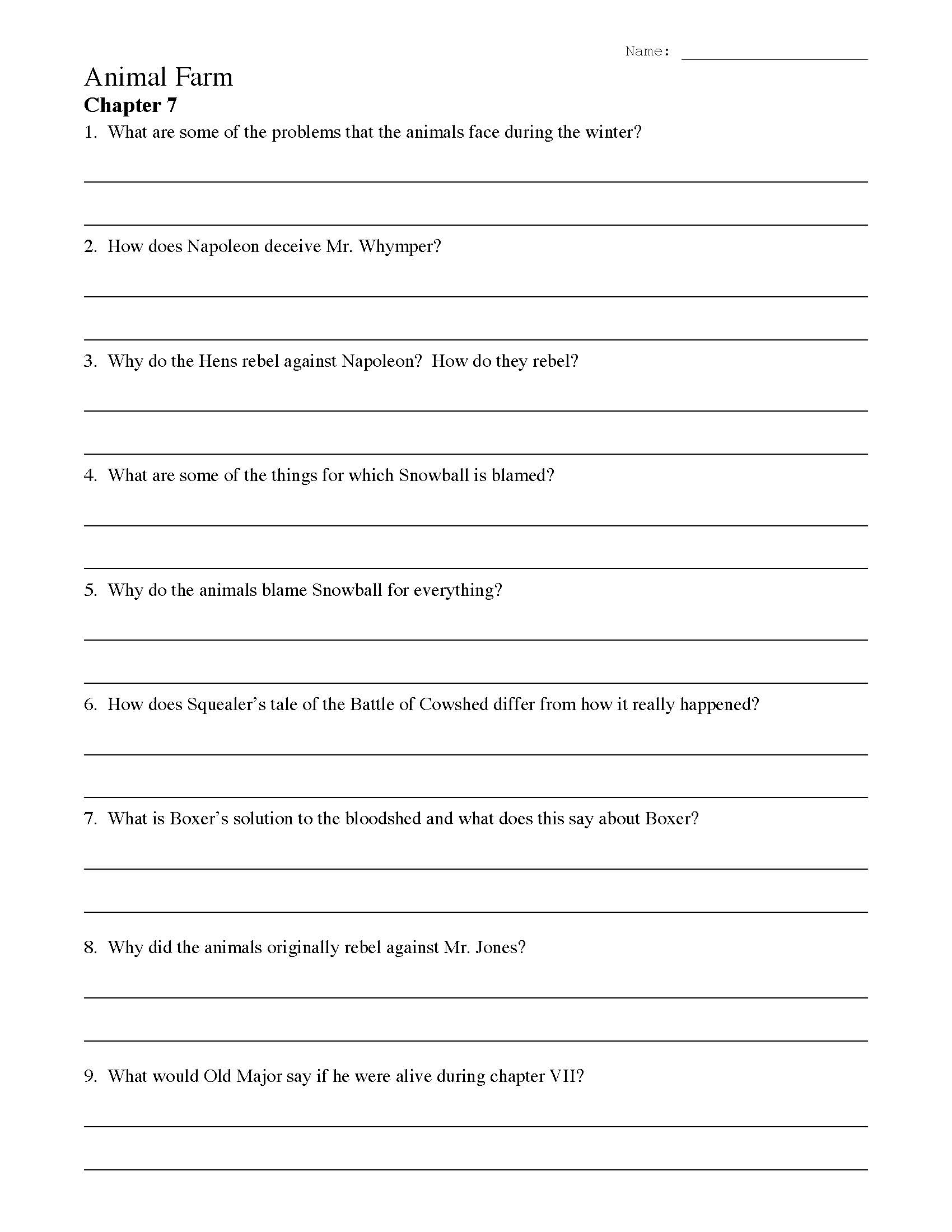 Animal Farm Worksheet Answers - Kindergarten Printable Sheet