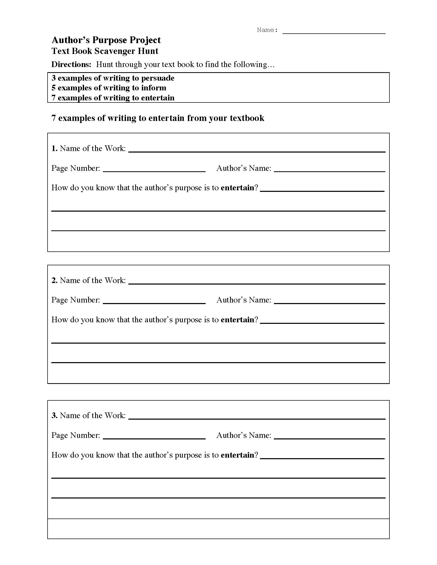 Author's Purpose Worksheets