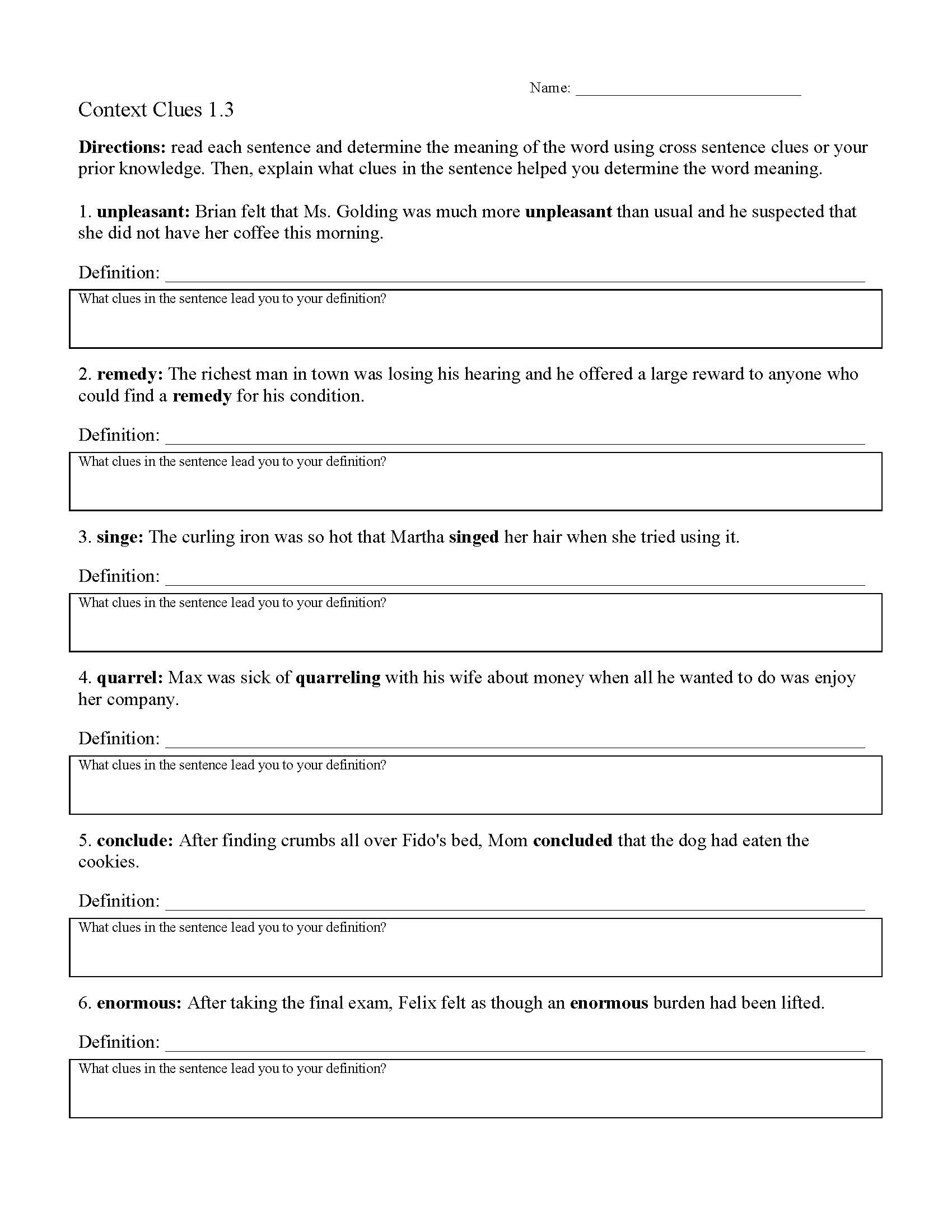 Context Clues Worksheets | Ereading Worksheets