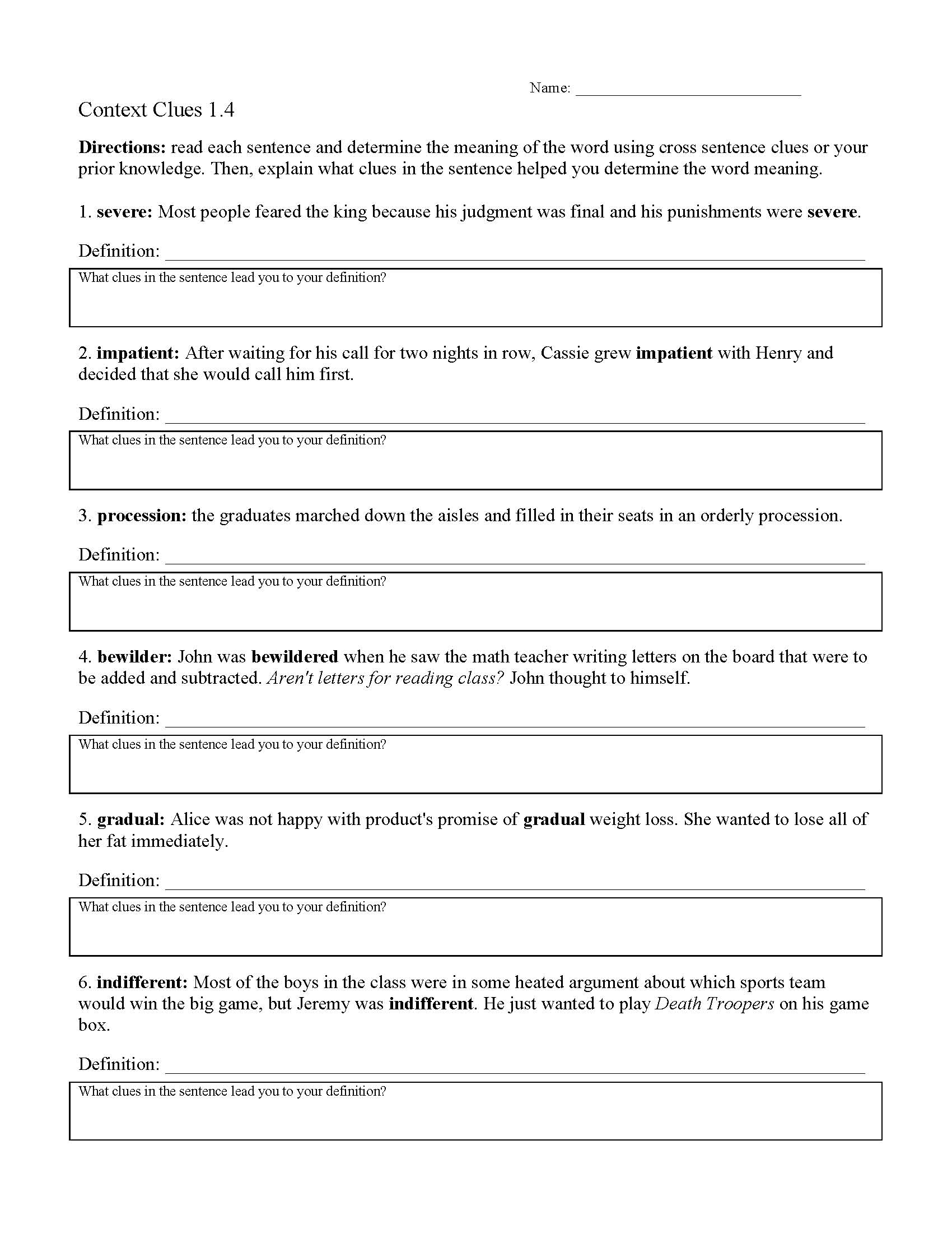 Context Clues Worksheets Ereading Worksheets