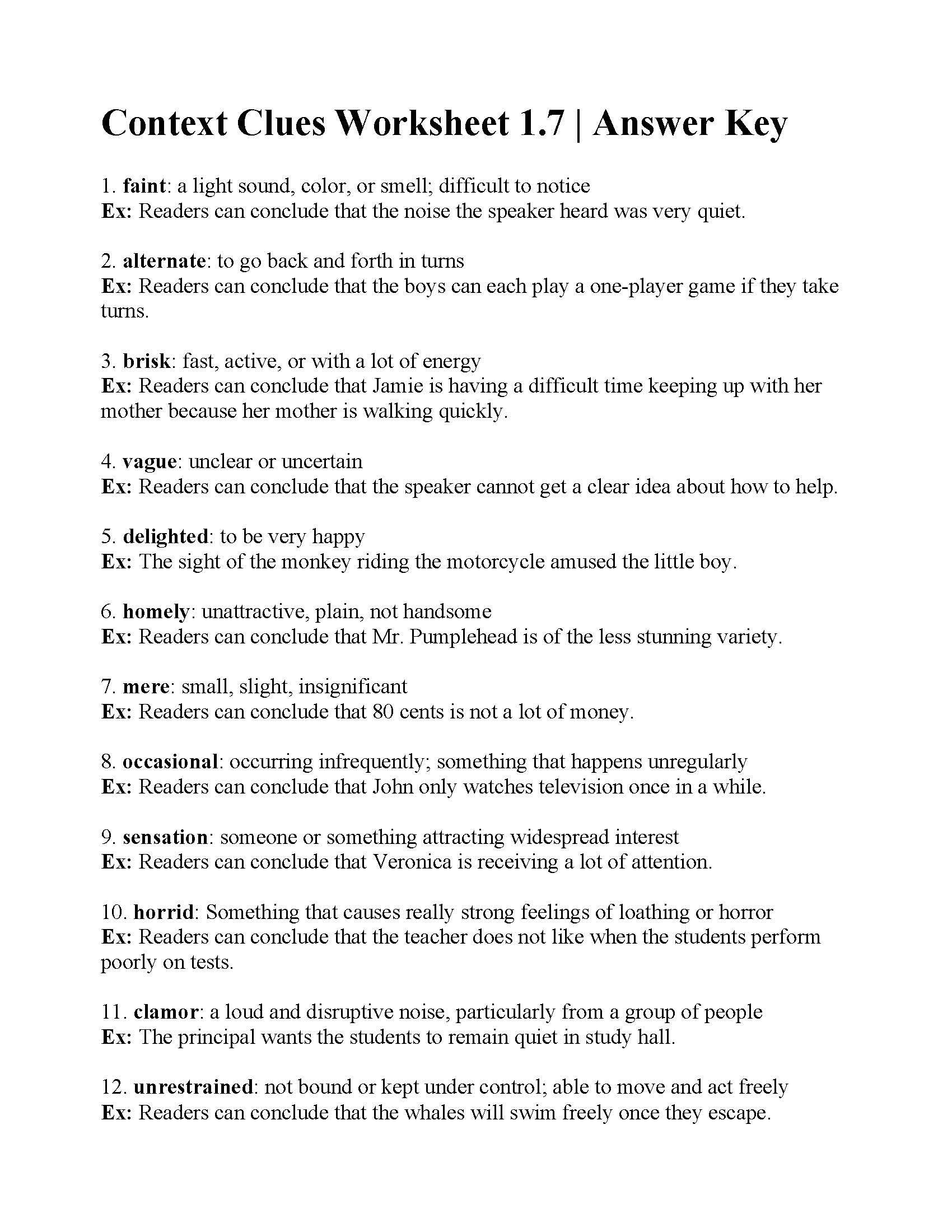 Context Clues Worksheet 17 Answers Context Clues Worksheet For 3rd 