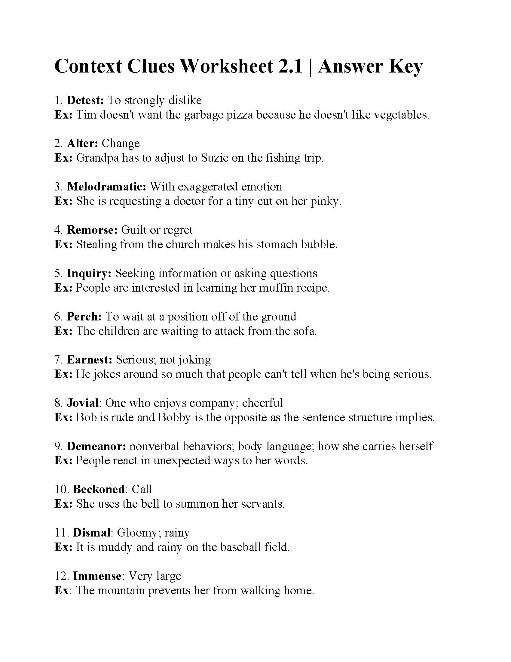Context Clues Worksheet 2.1 | Reading Activity