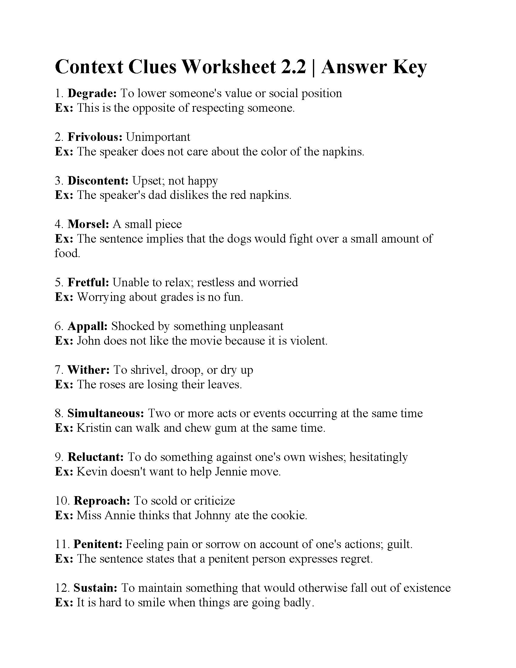 Using Context Clues Worksheets