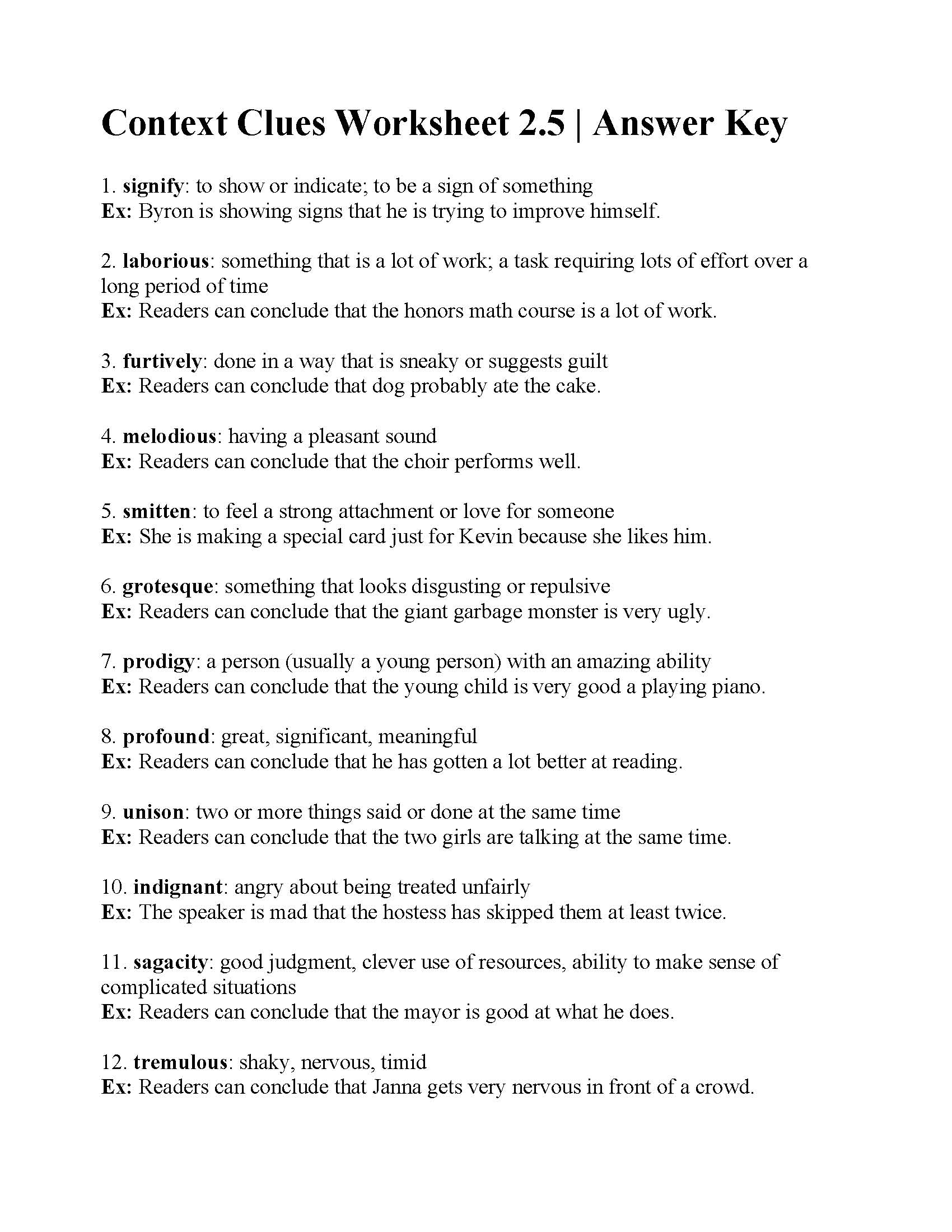 Context Clues Worksheet 2.5 | Reading Activity