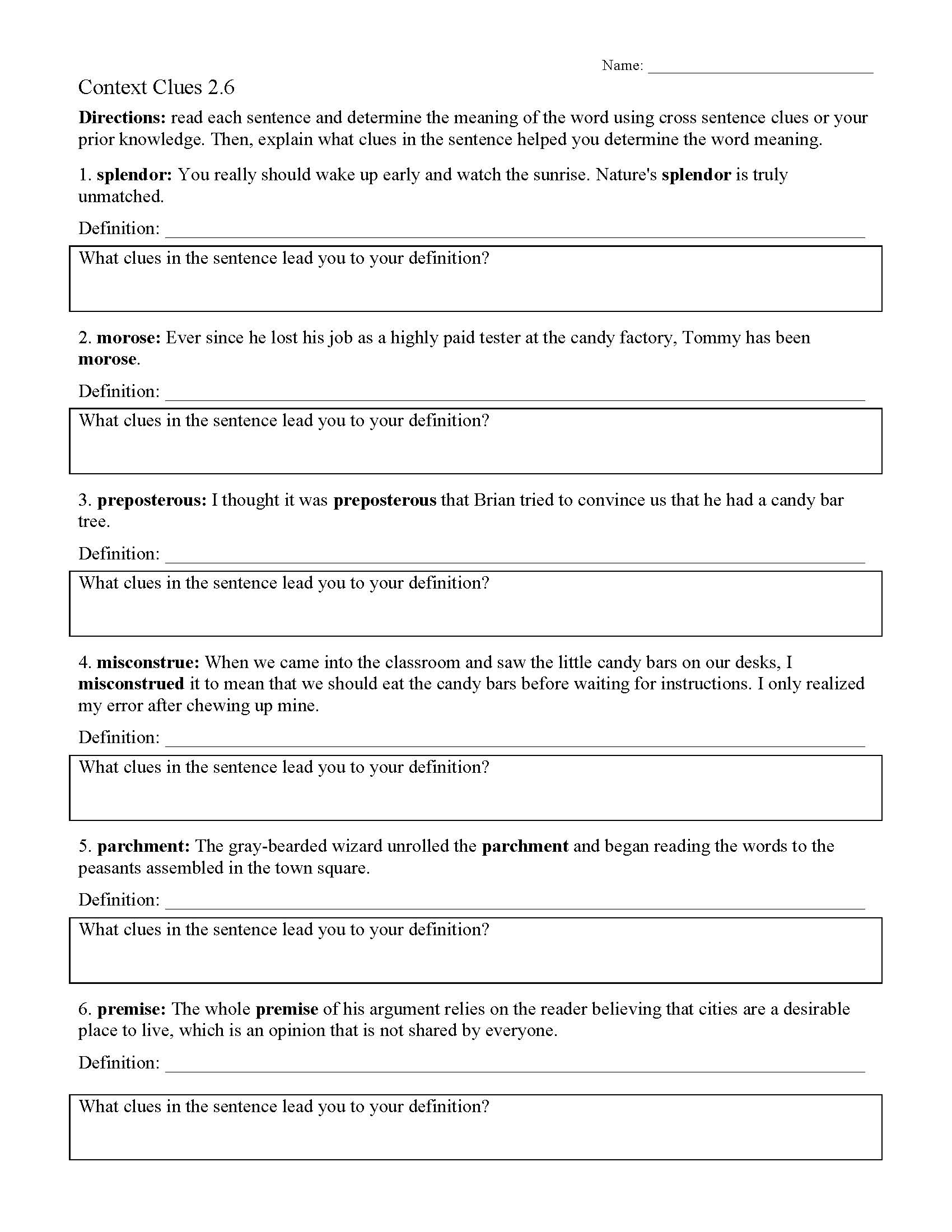 Context Clues Worksheets Ereading Worksheets