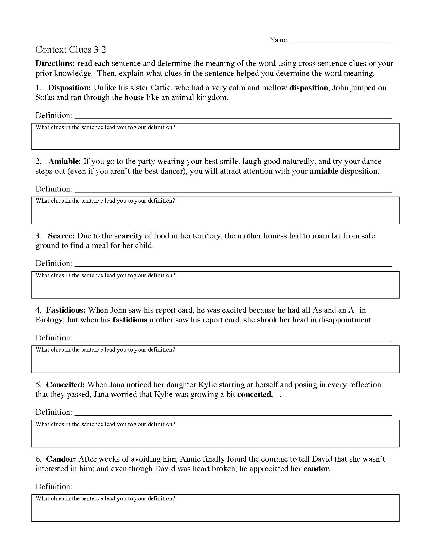 This is a preview image of Context Clues Worksheet 3.2. Click on it to enlarge it or view the source file.