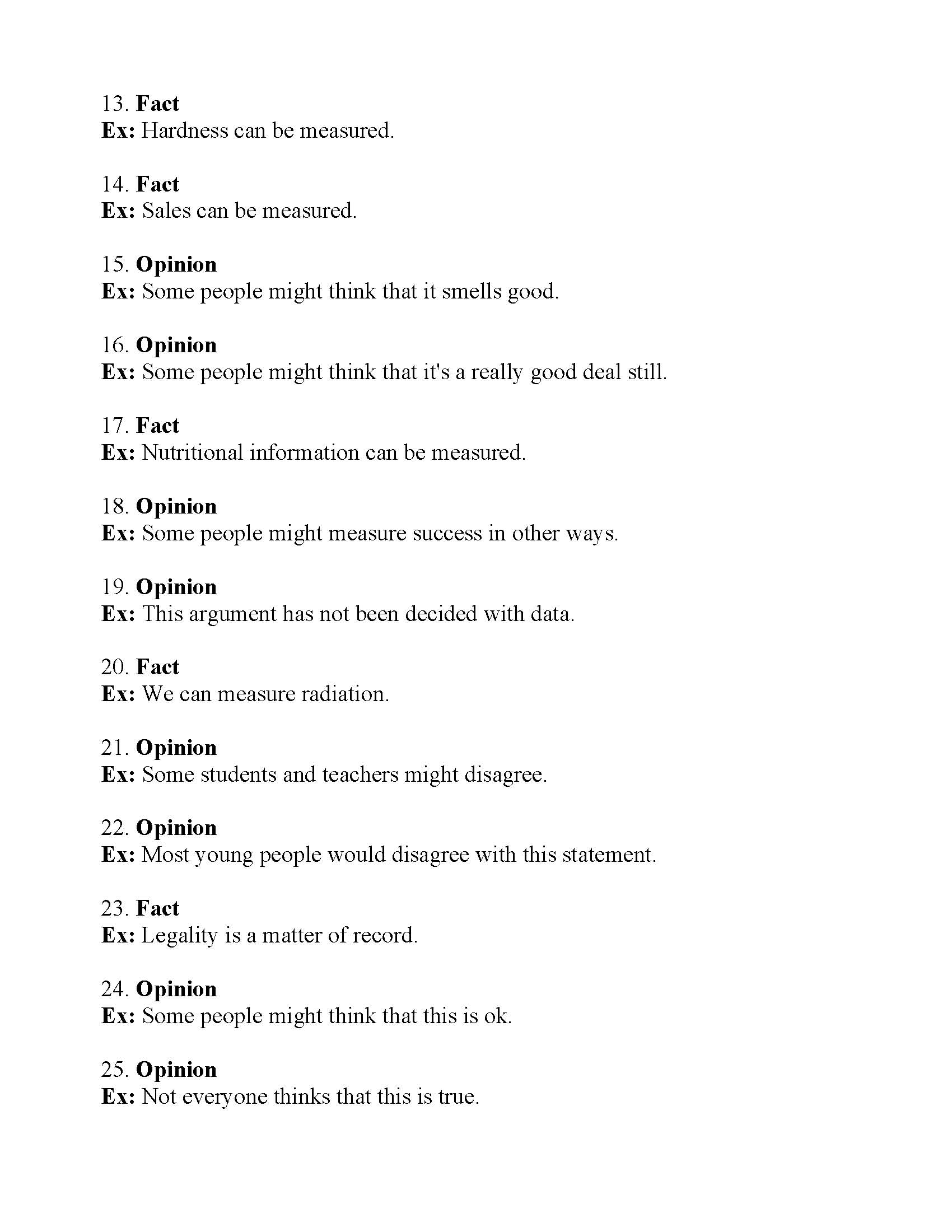 Fact Or Opinion Worksheet
