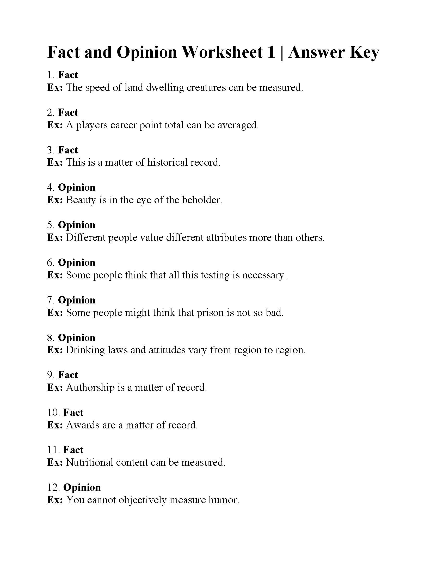 Fact And Opinion Worksheet Pdf