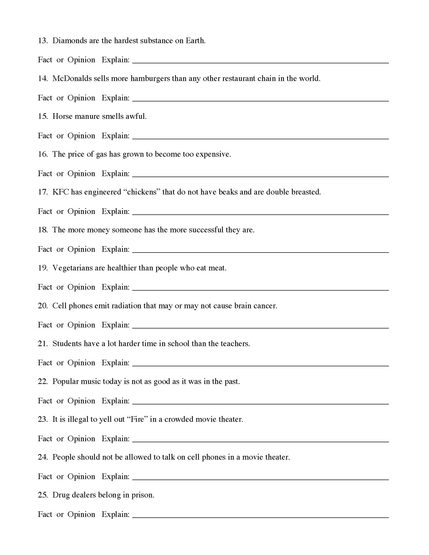 Worksheets Fact Opinion Worksheet fact and opinion worksheet 1 preview