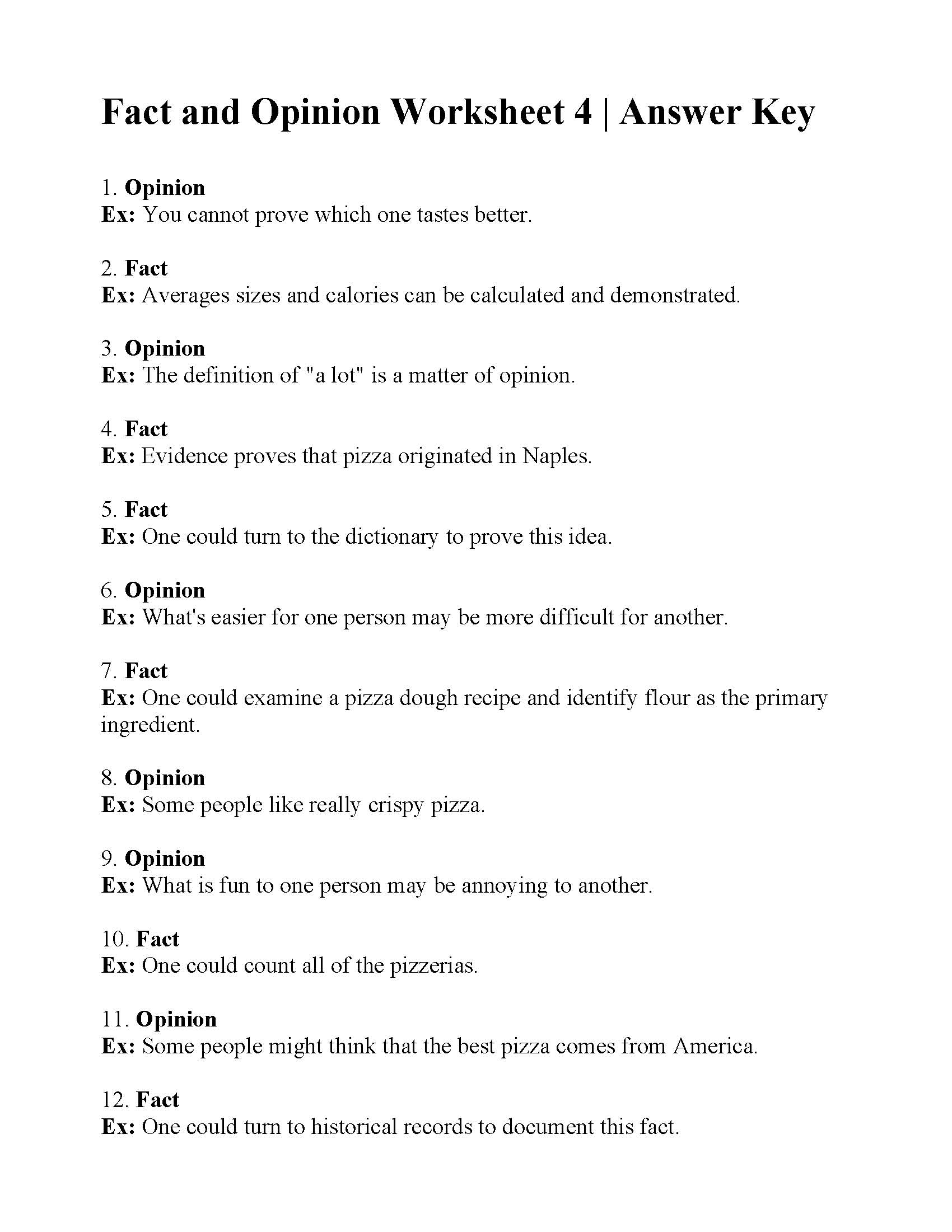 Fact And Opinion Worksheet 4 Reading Activity