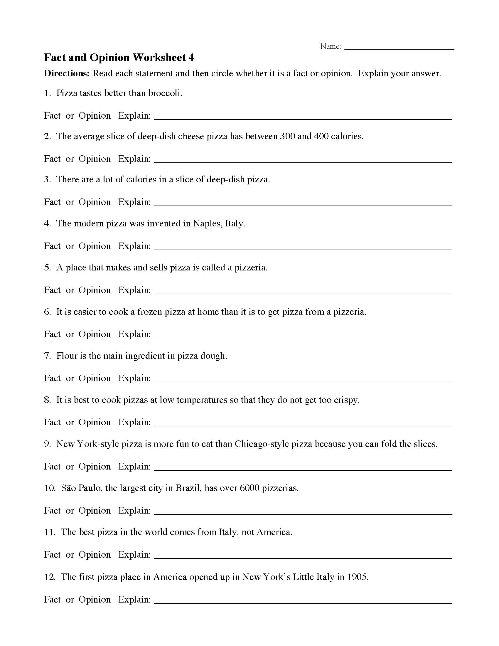 Fact And Opinion Worksheets Ereading Worksheets