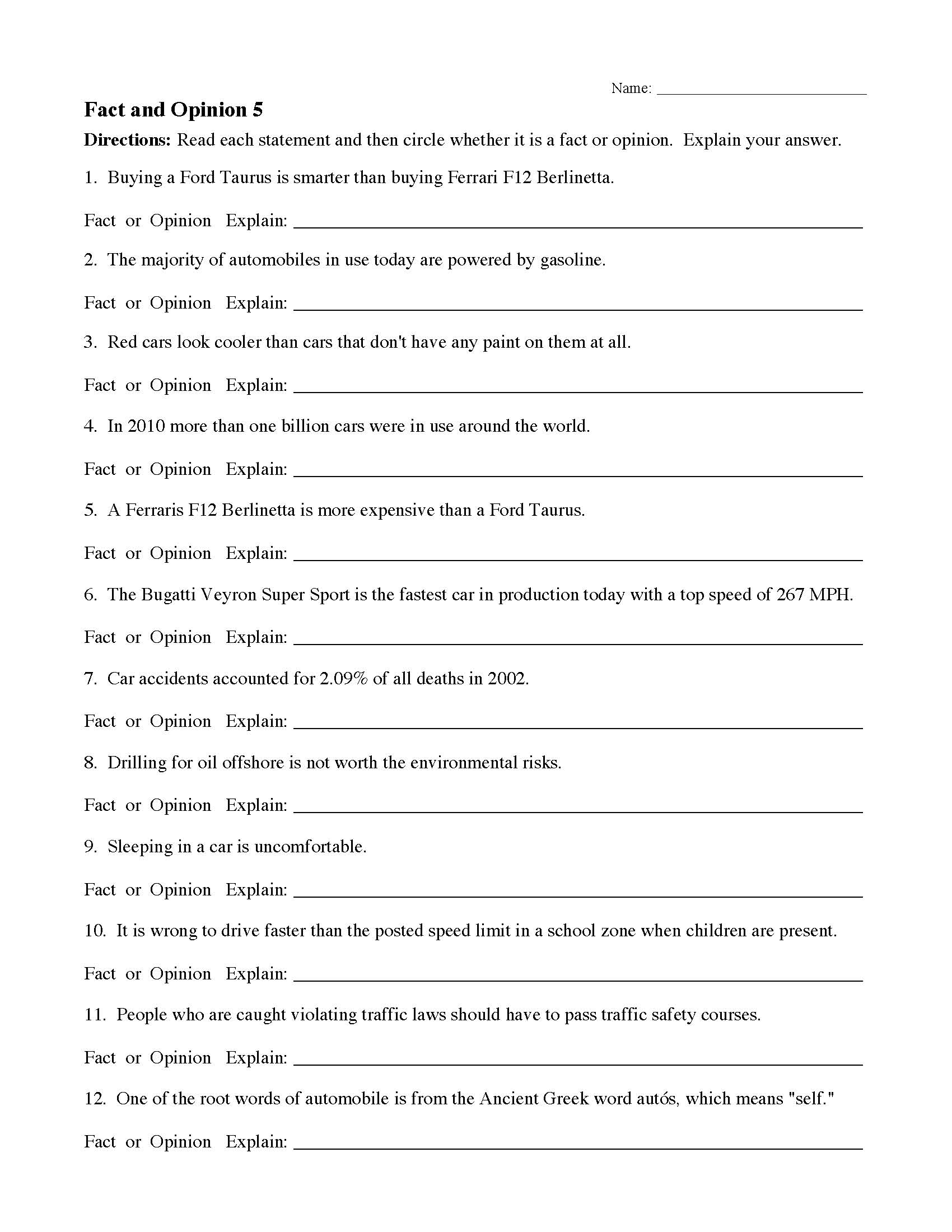 Fact and Opinion Worksheets  Ereading Worksheets For Fact Or Opinion Worksheet