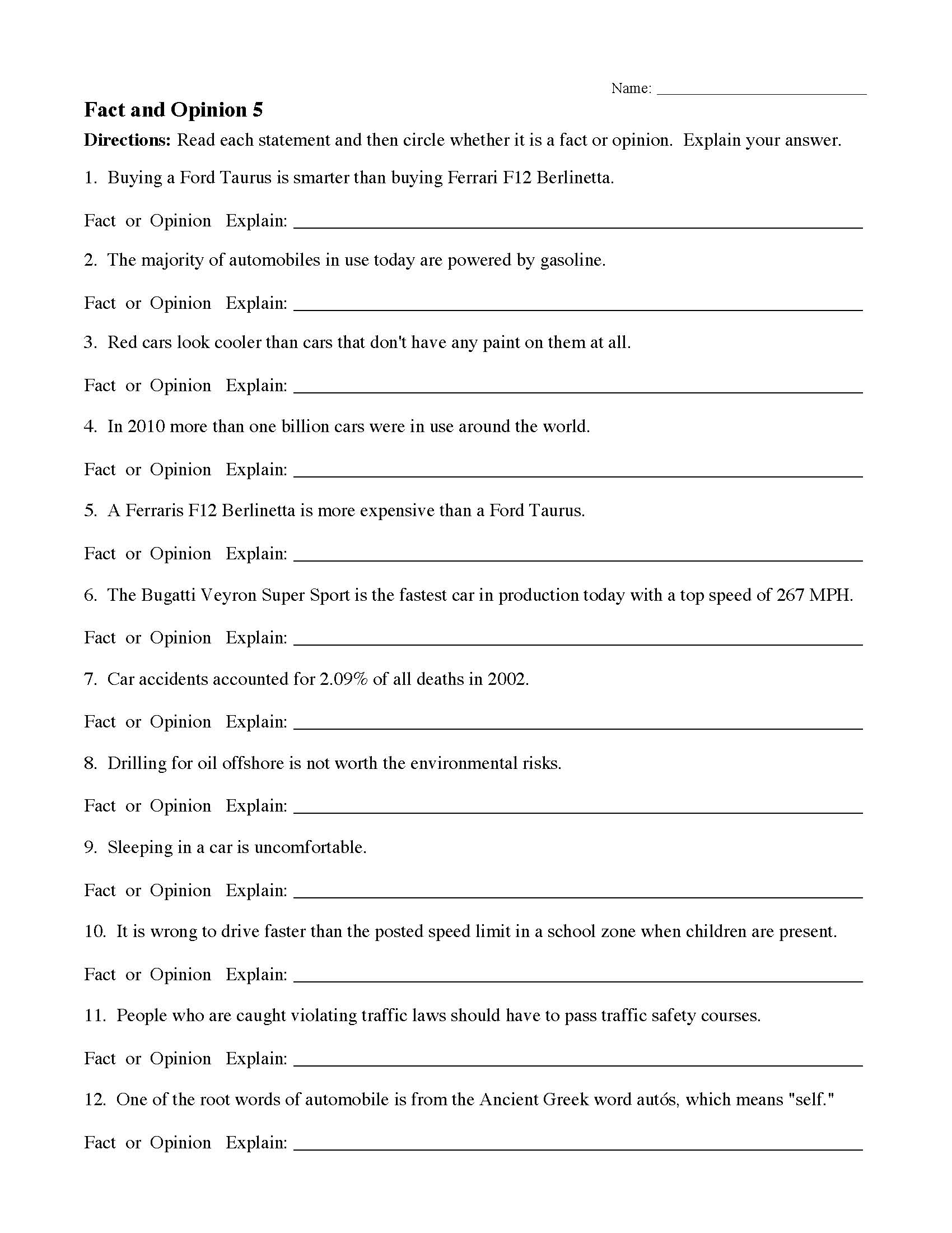 Fact and Opinion Worksheets | Reading Comprehension