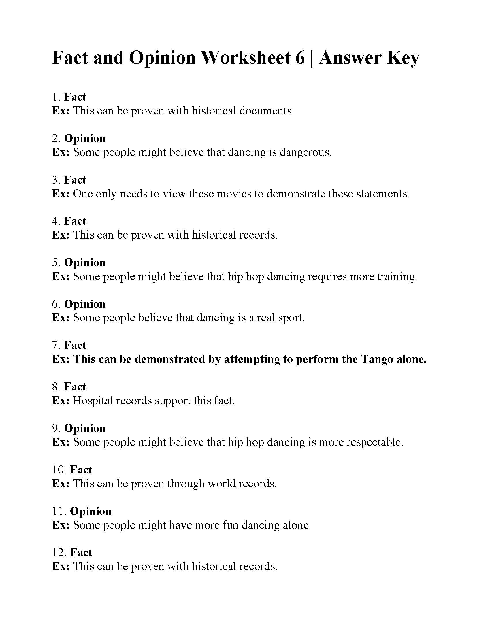 critical thinking skills activity 4 distinguishing fact from opinion answers