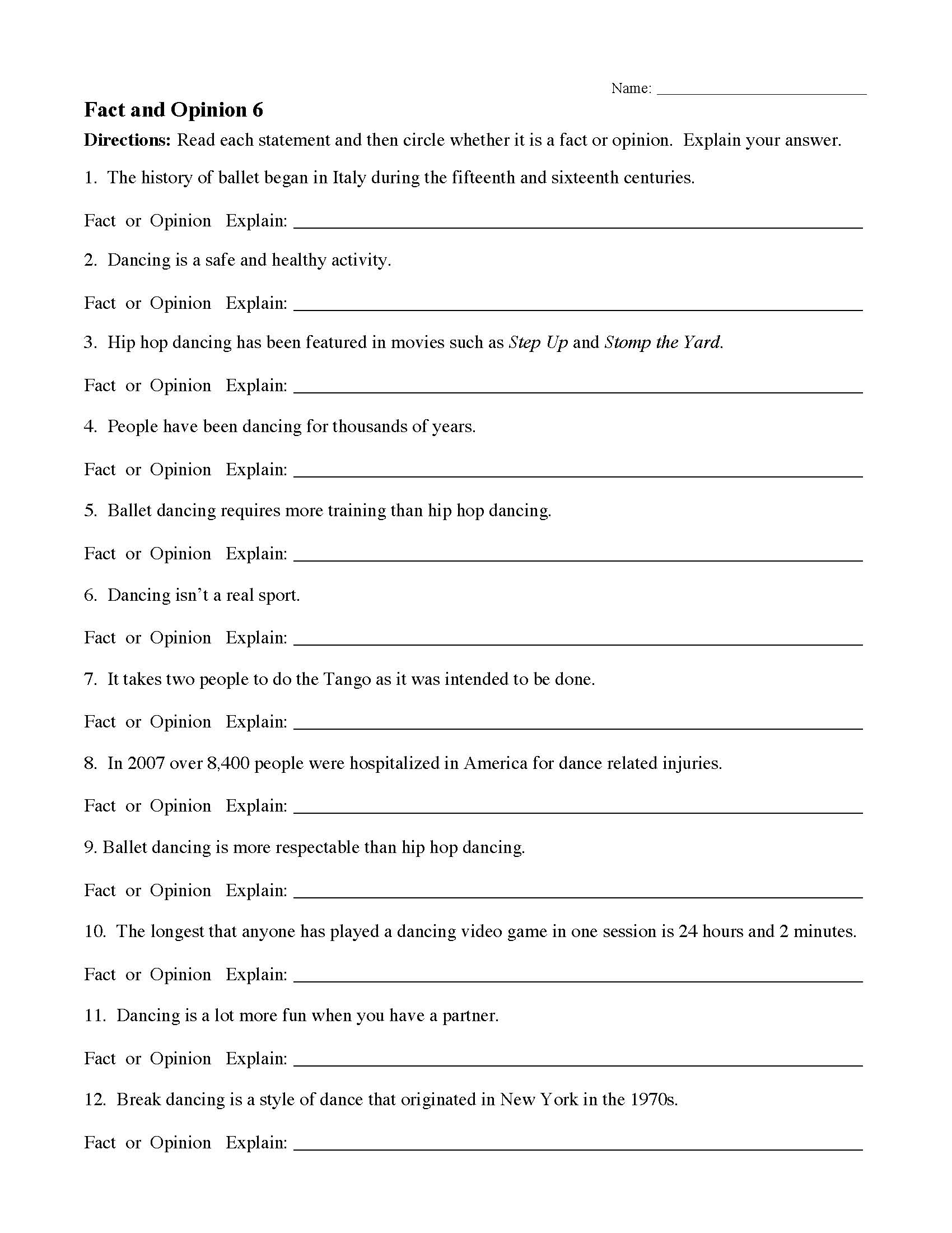 Fact Vs Opinion Worksheet