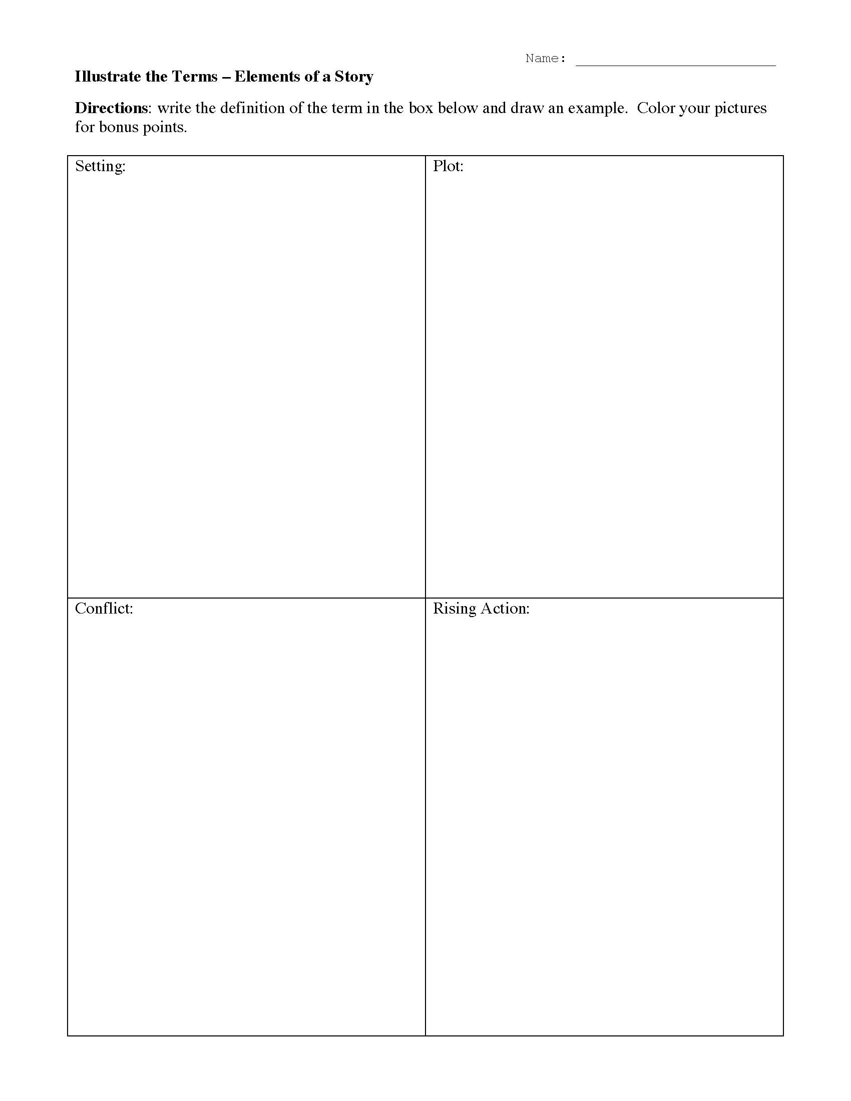Illustrate Elements of Fiction  Reading Activity Within Elements Of Fiction Worksheet