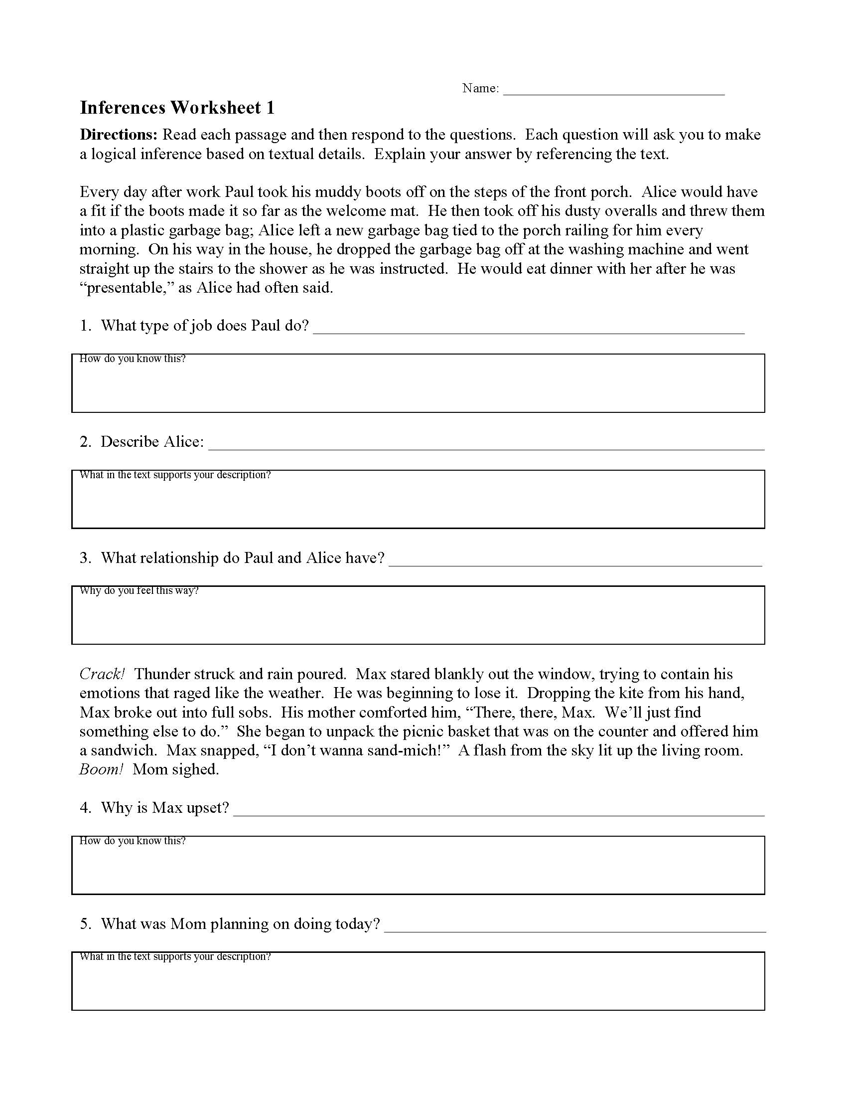 Inferences Worksheet 1 | Reading Activity