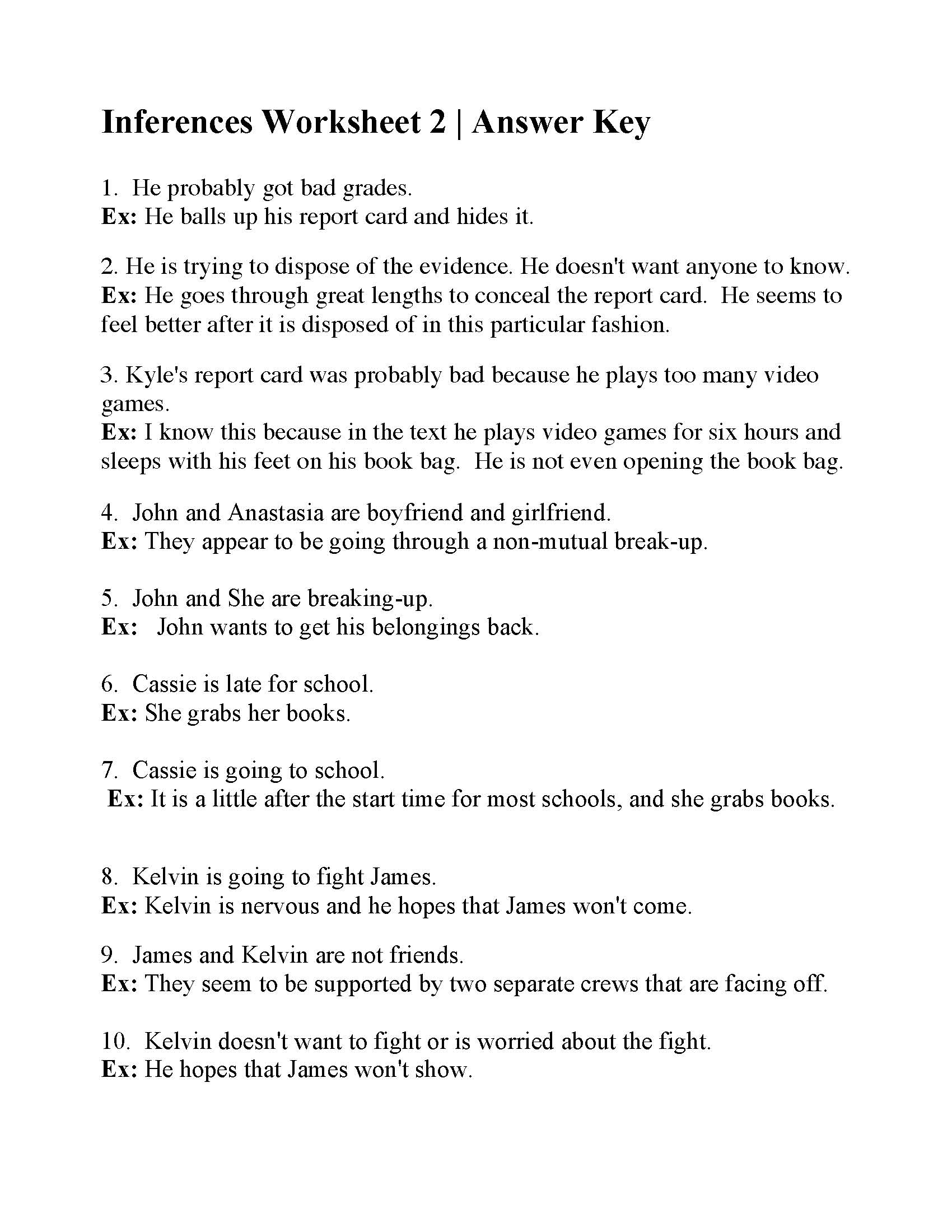 Inferences Worksheet 2 Answers