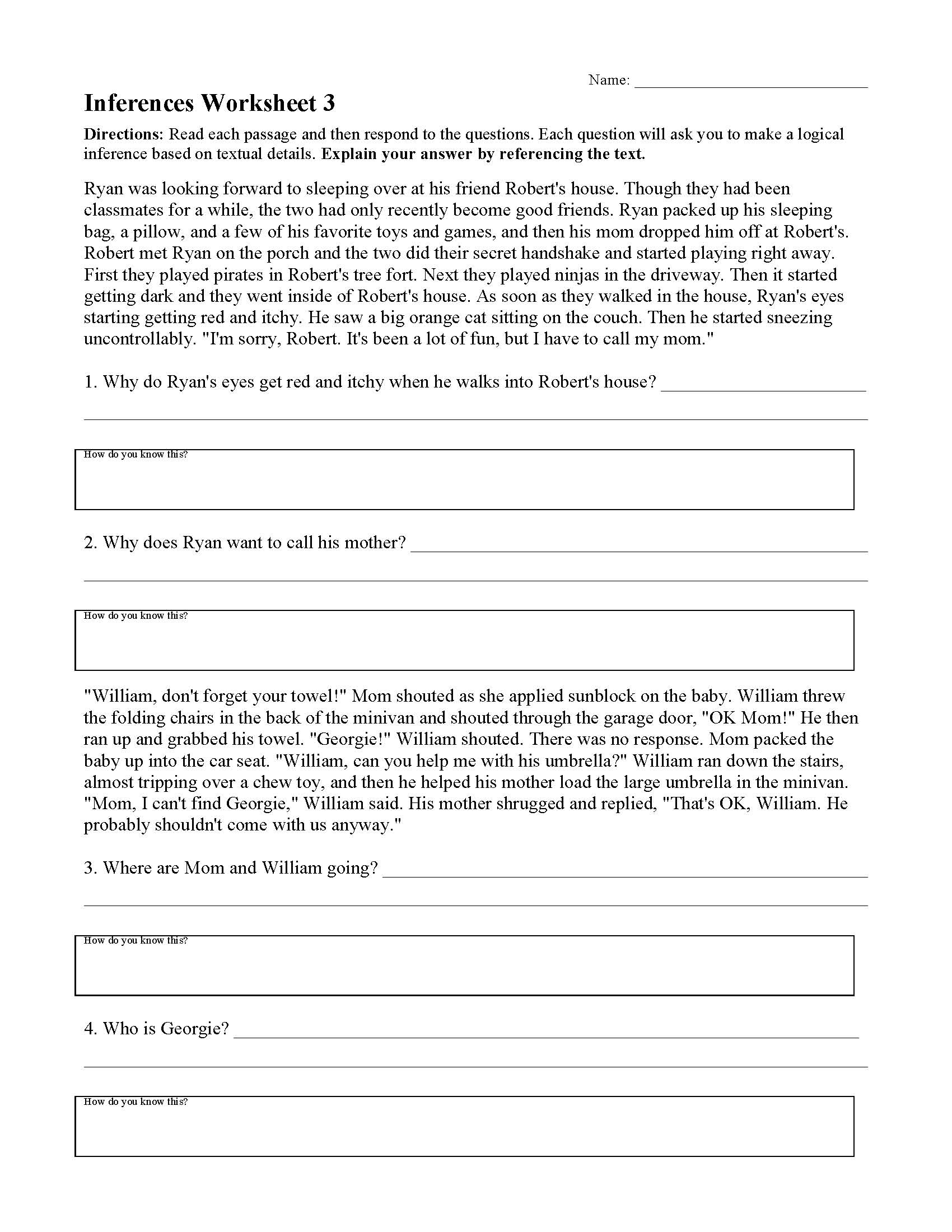 Inferences Worksheets | Reading Activities